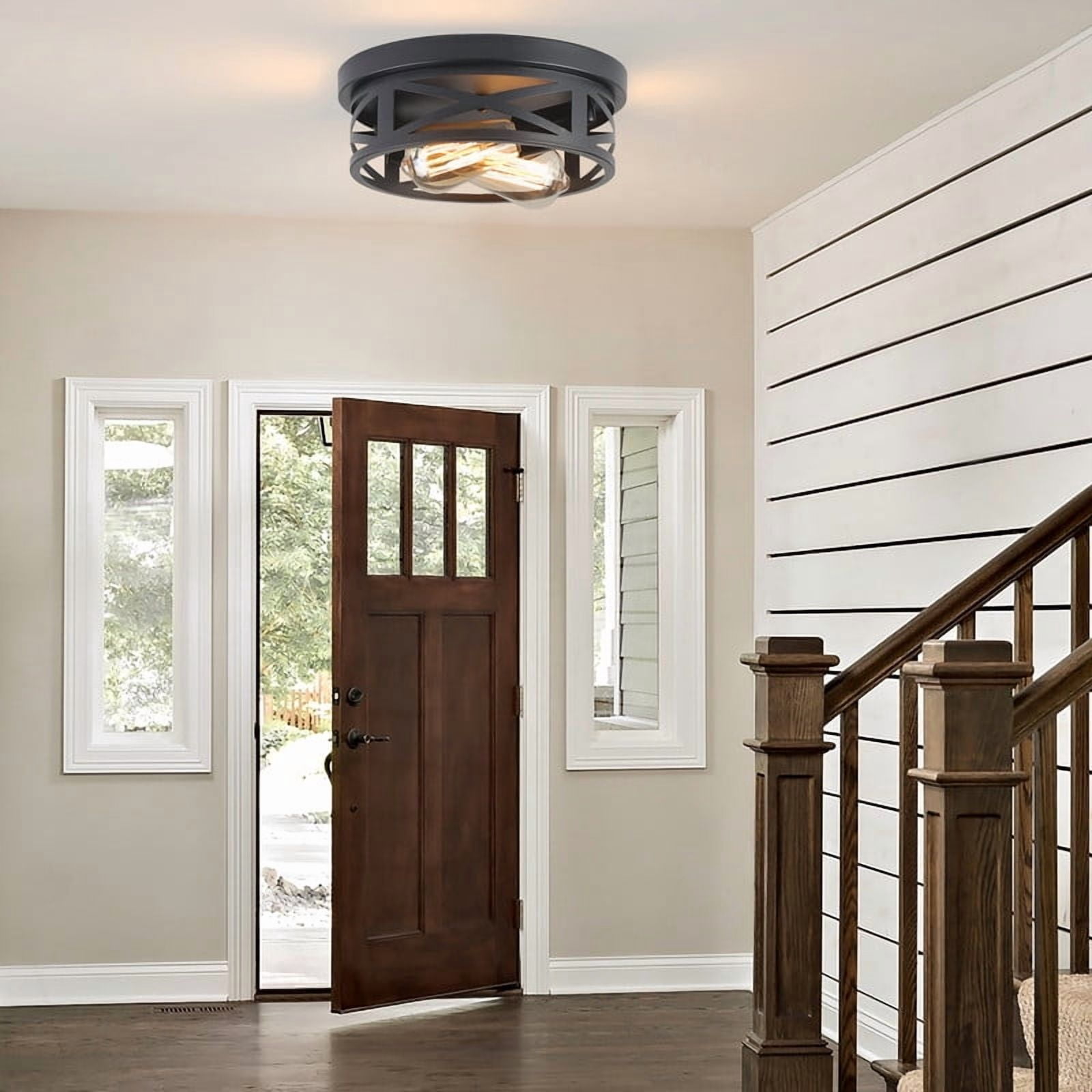 GCGAFUL Farmhouse Flush Mount Ceiling Light, Vintage Round Metal Fixture for Kitchen and Bedroom (Matte Black, 10.8 in, 2 Pack) yyrij