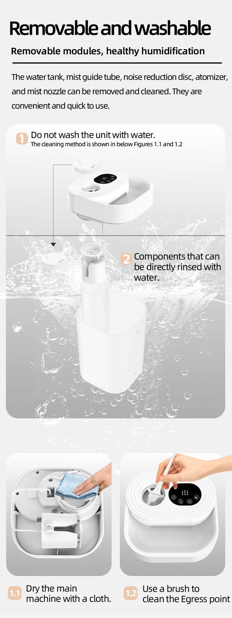 HUMSURE Ultrasonic Cool Mist Humidifier for Bedroom and Plants, Silent Operation with Essential Oil Tray and 7-Color LED Light (White, 1.19 gal) fsspf