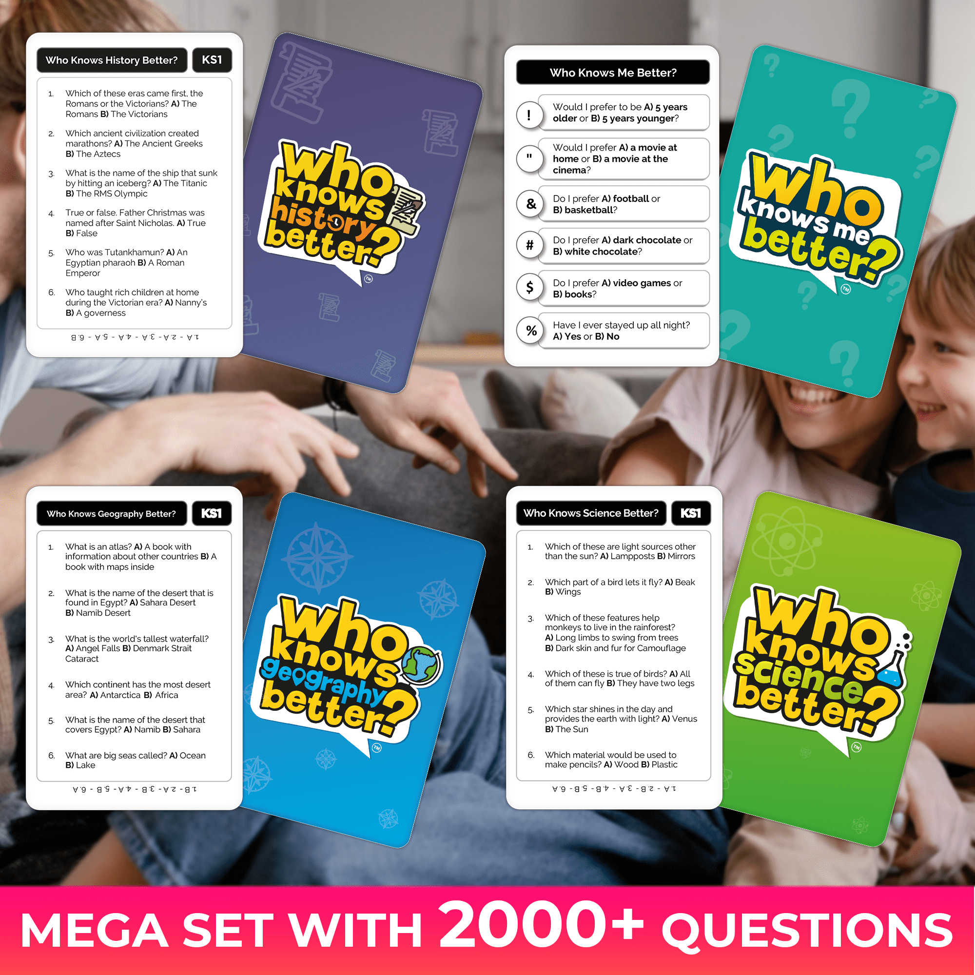 Quokka Family Quiz Card Game Educational Learning Activity Set (2000 Questions, 4 Sets) 8nx36