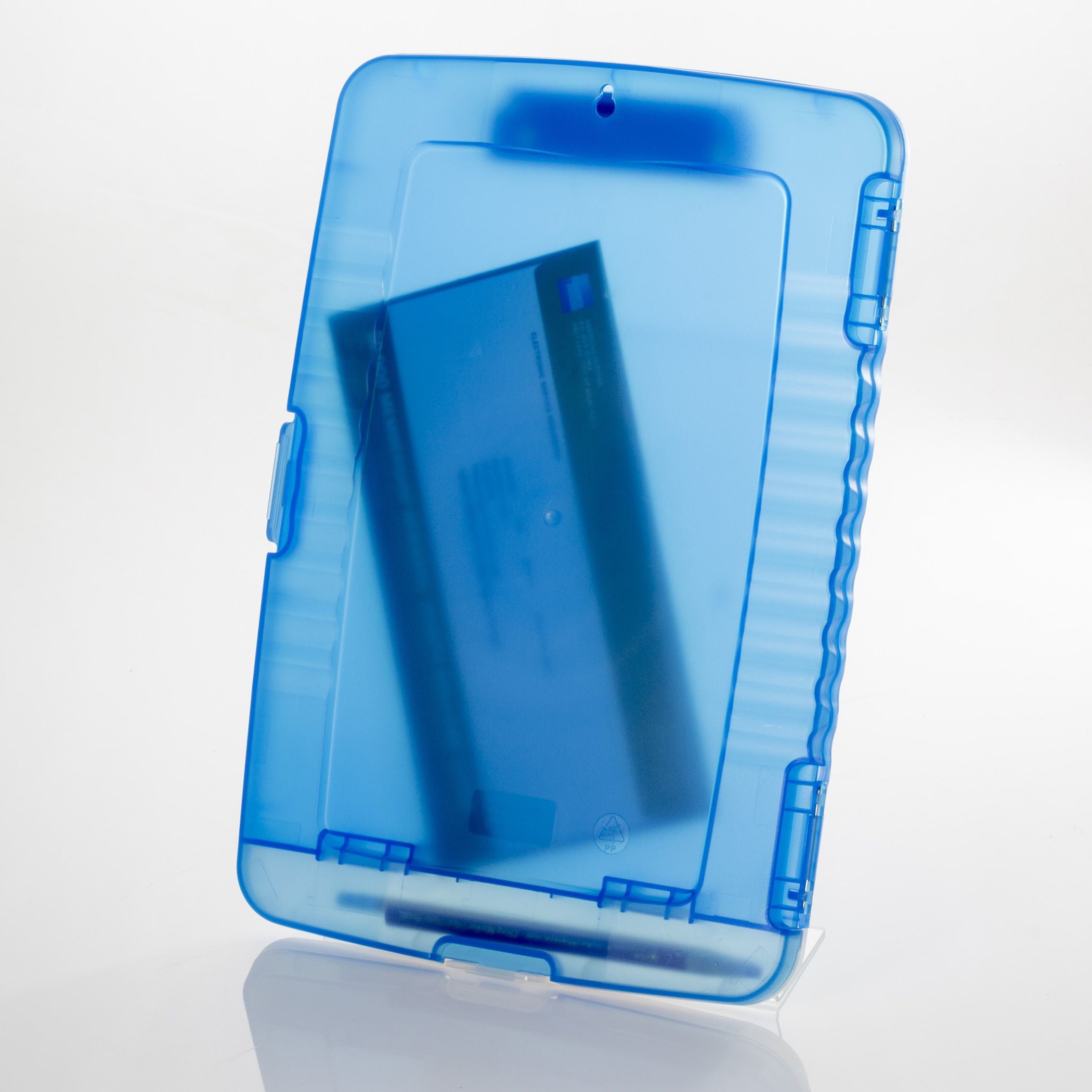 Officemate Slim Clipboard Storage Box with Low Profile Clip and Internal Compartment (Blue, 14.5 in x 10 in x 1.25 in) rx4st