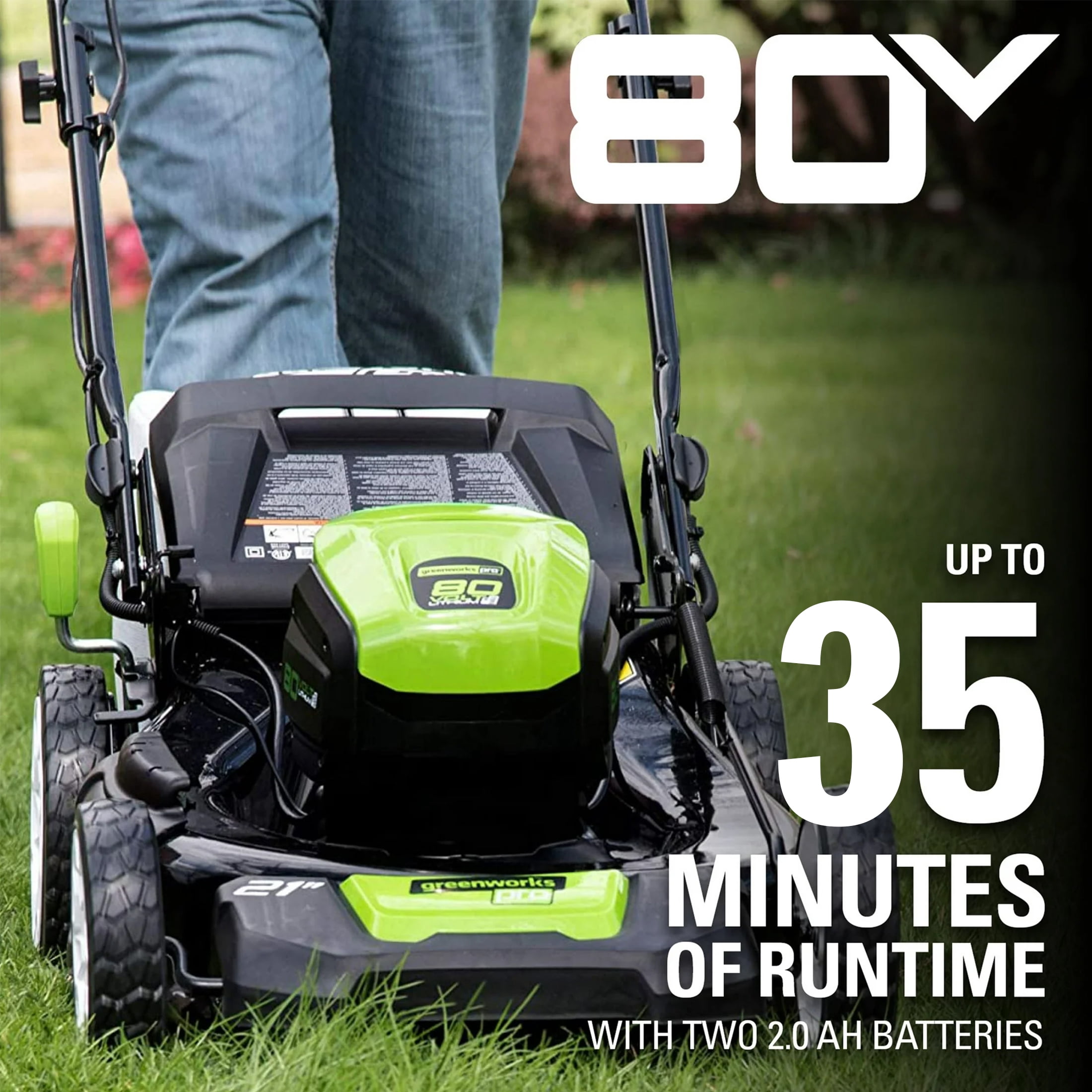 Greenworks 80V 21-inch Cordless Push Lawn Mower with Two 2.0Ah Batteries and Charger (21 in) hkh1c