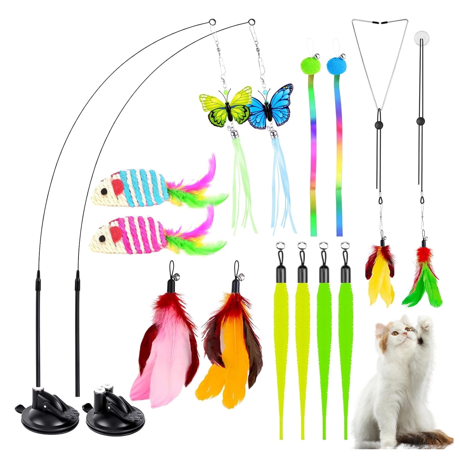 Amaopus Interactive Cat Feather Toy Set (4-in-1 Wand with Suction Cup, 21 Piece Variety Pack) tjxfs