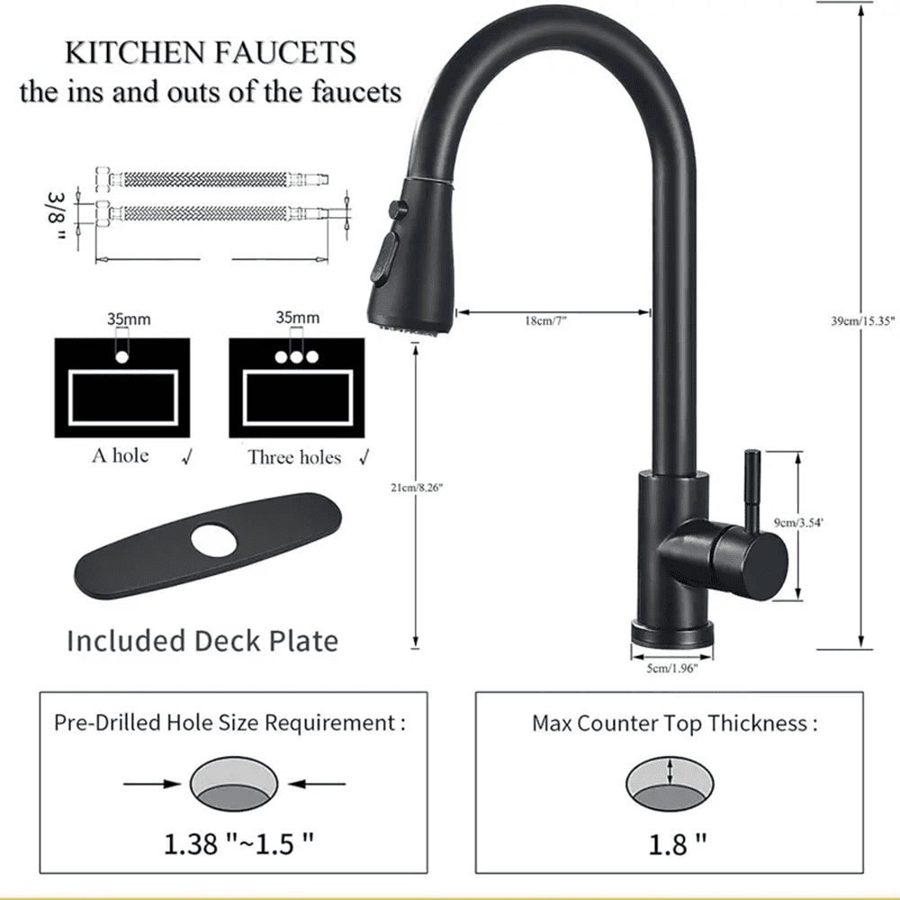 Senlesen High Arc Pull Down Kitchen Faucet with Sprayer and Deck Plate (Matte Black, 15.7 in) v1rit