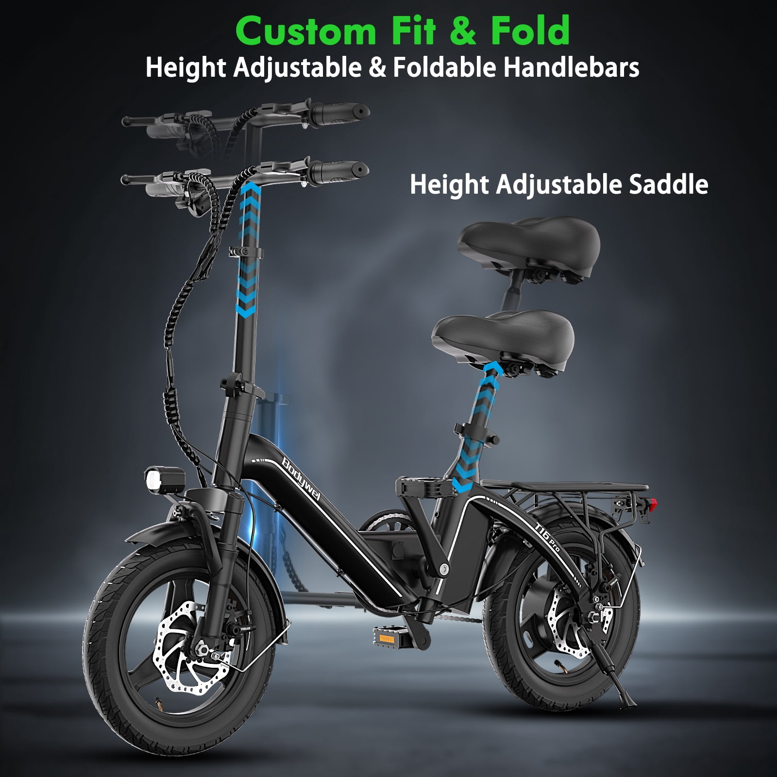 Bodywel Electric Bike for Adults, Folding E-Bike with 500W Motor, 36V 10Ah Battery, Commuter Mini Bicycle (Black, 14 in) kd2ff