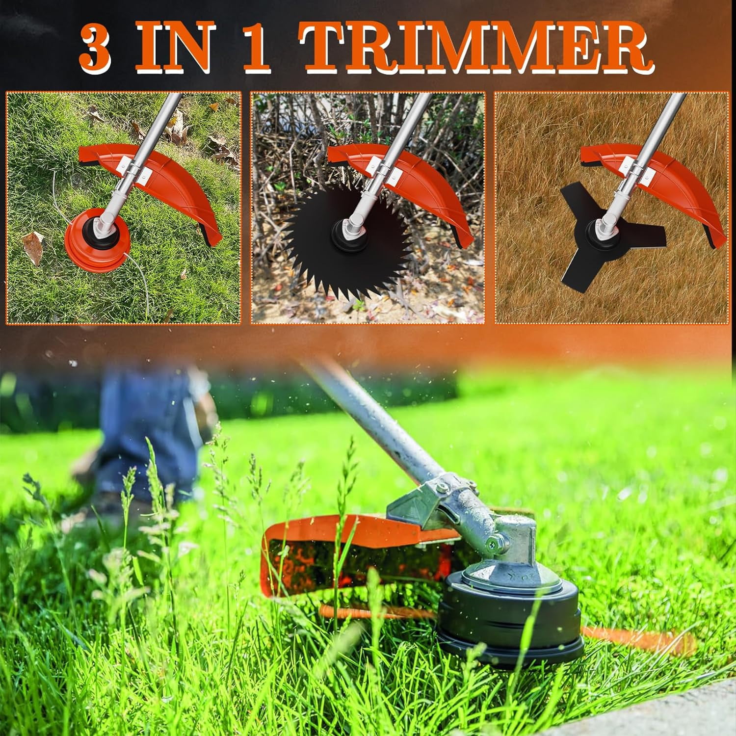 EAYSG 36cc Gas String Trimmer, 3-in-1 Brush Cutter and Weed Eater (Orange, 36cc) mopmk - Image 4