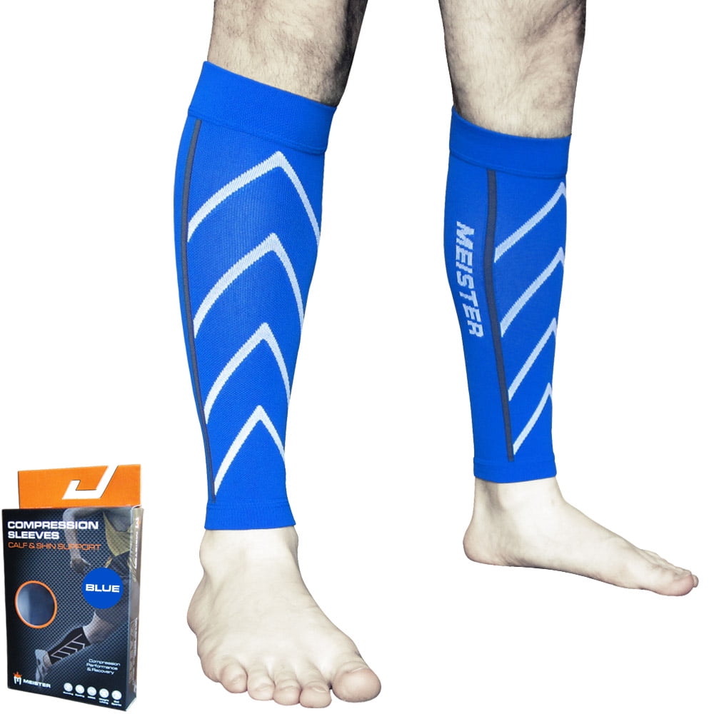 Meister Graduated Compression Leg Sleeves for Shin Splint Support and Recovery (Blue, Large) 6ql6r
