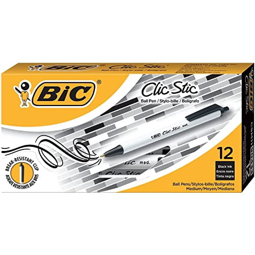 BIC Clic Stic Retractable Ballpoint Pens, Medium Point, Black Ink (12-Pack) ldzwd