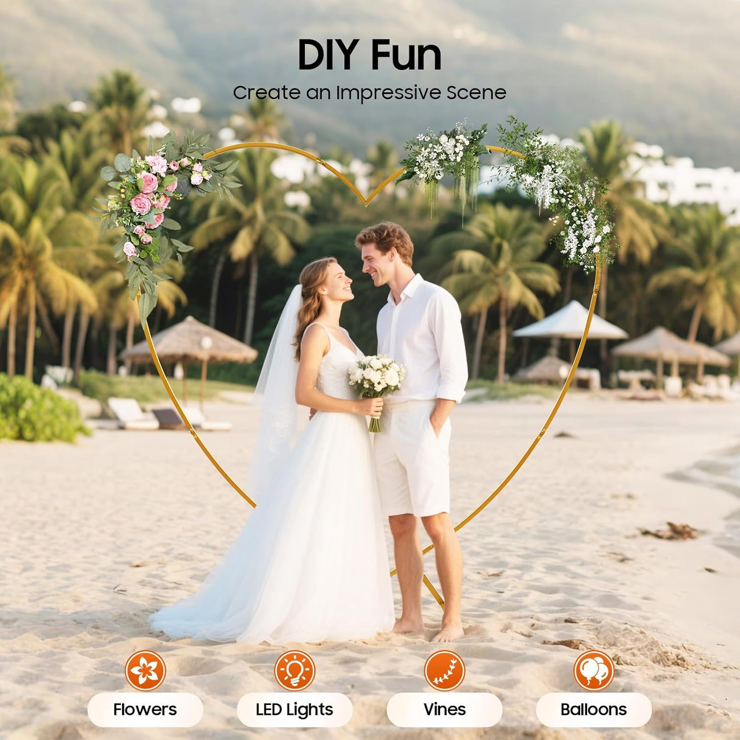Miumaeov Heart-Shaped Wedding Arch Backdrop Stand, Heavy-Duty Metal Balloon Arch Frame for Ceremony and Party Decor (Gold, 6.89 ft) 7d12w