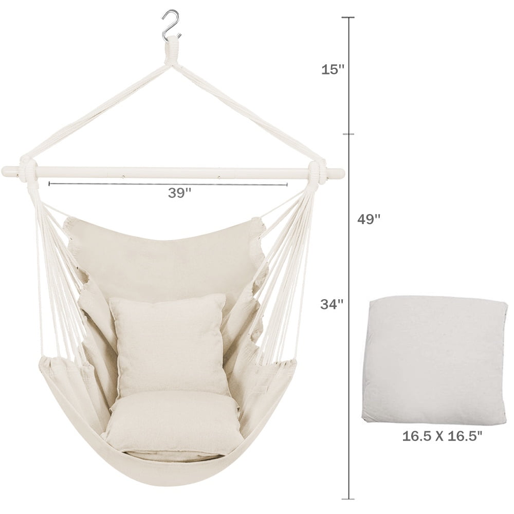 Segmart Large Hammock Chair Swing with Detachable Metal Support Bar and Two Cushions (Beige, 39 in x 47 in) vaj8j