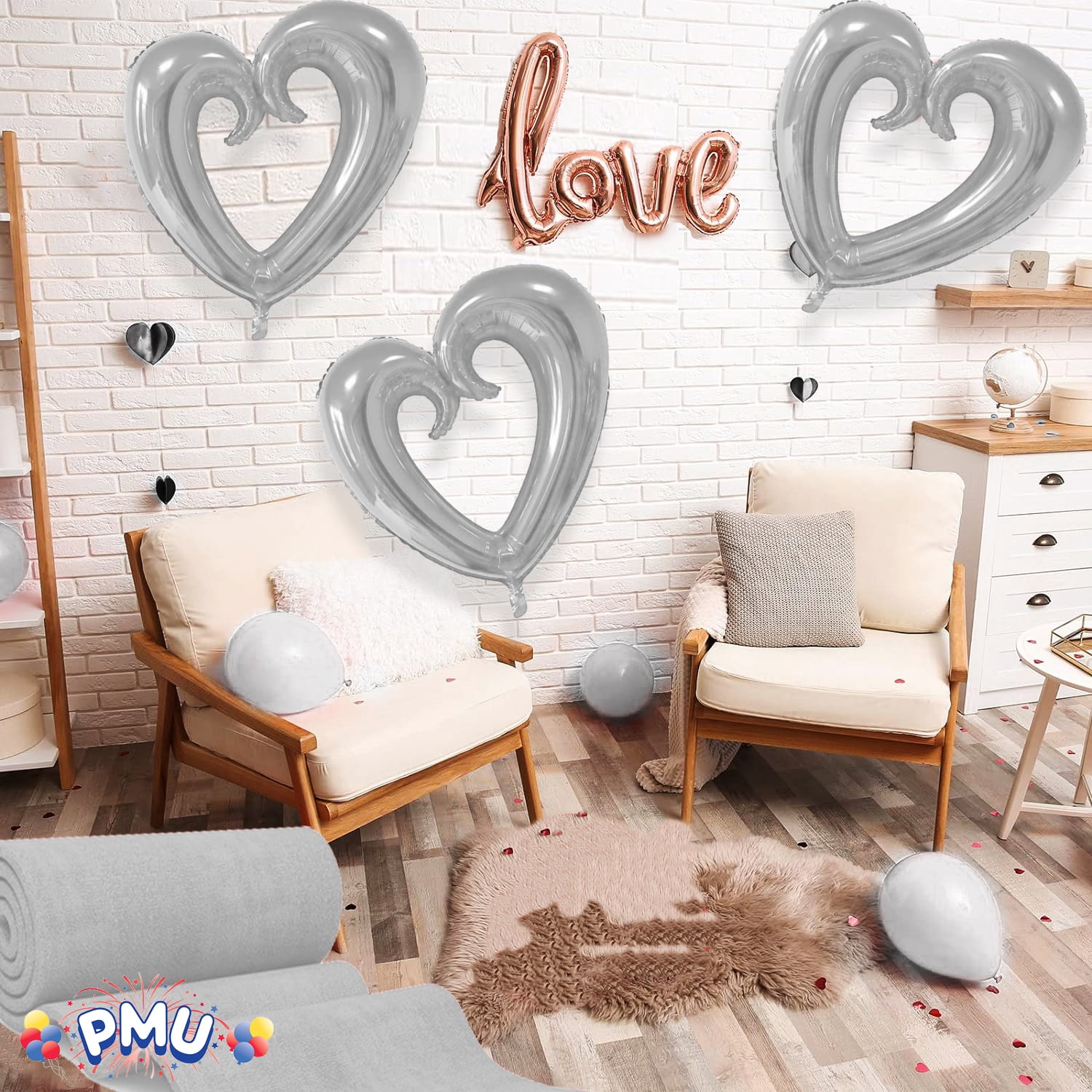 PMU Heart Shaped Open Center Mylar Balloon, Decorative Party Foil Balloon (Silver, 24 in) mgec7