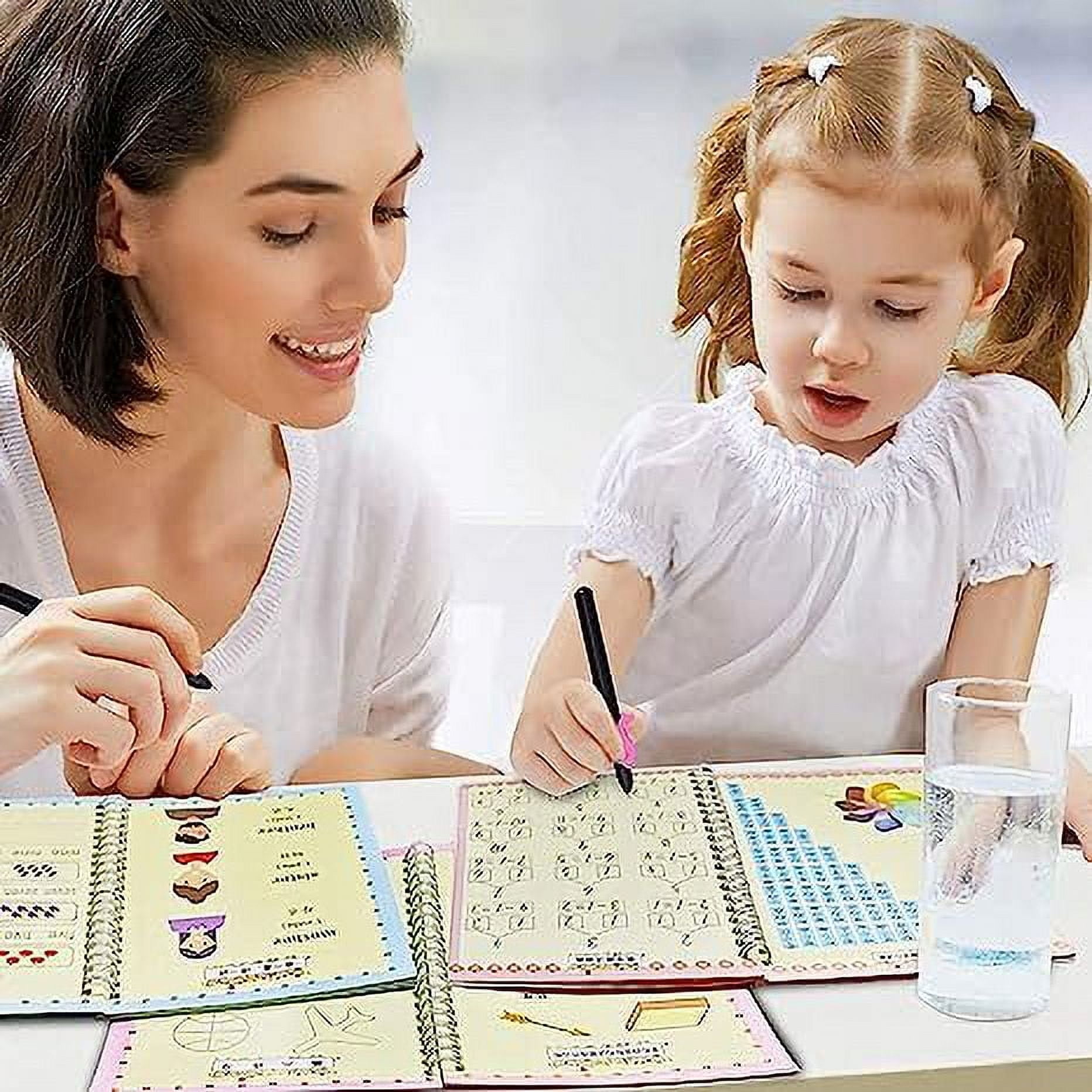 NVZI Magic Ink Reusable Handwriting Practice Copybooks for Kids with Grooves Template Design (4 Book Set with Pens) spask