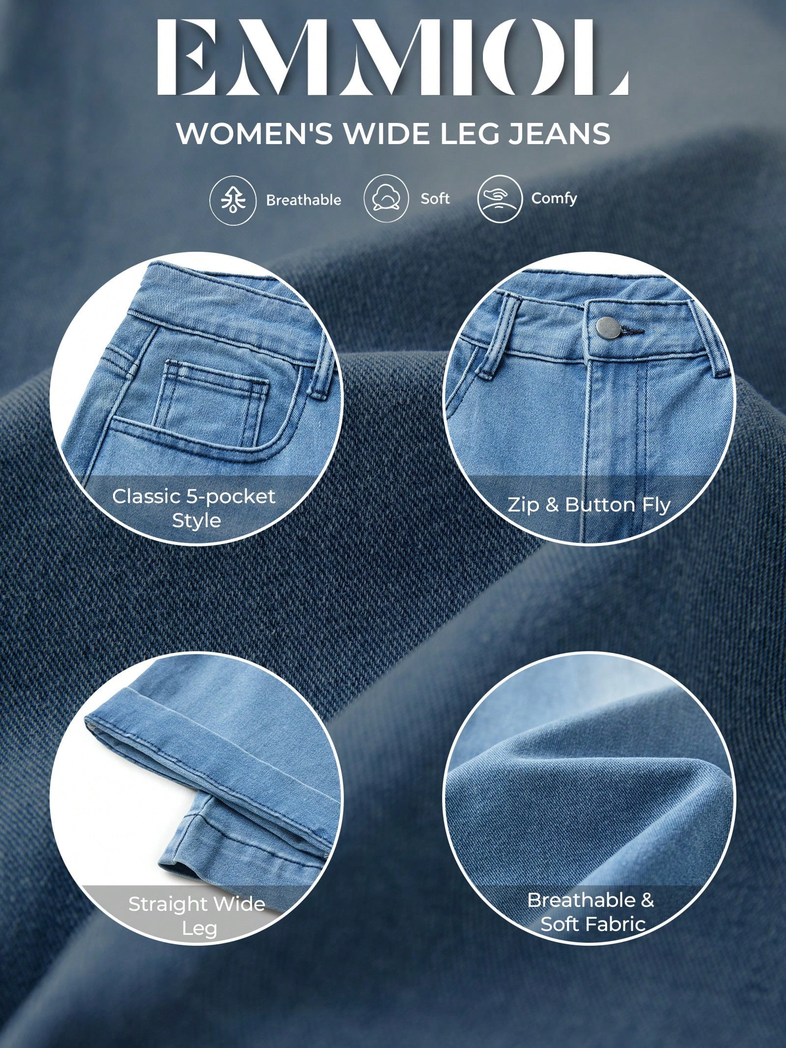EMMIOL Women's Vintage Y2K Wide Leg Jeans (Blue, Large) 8fhcq