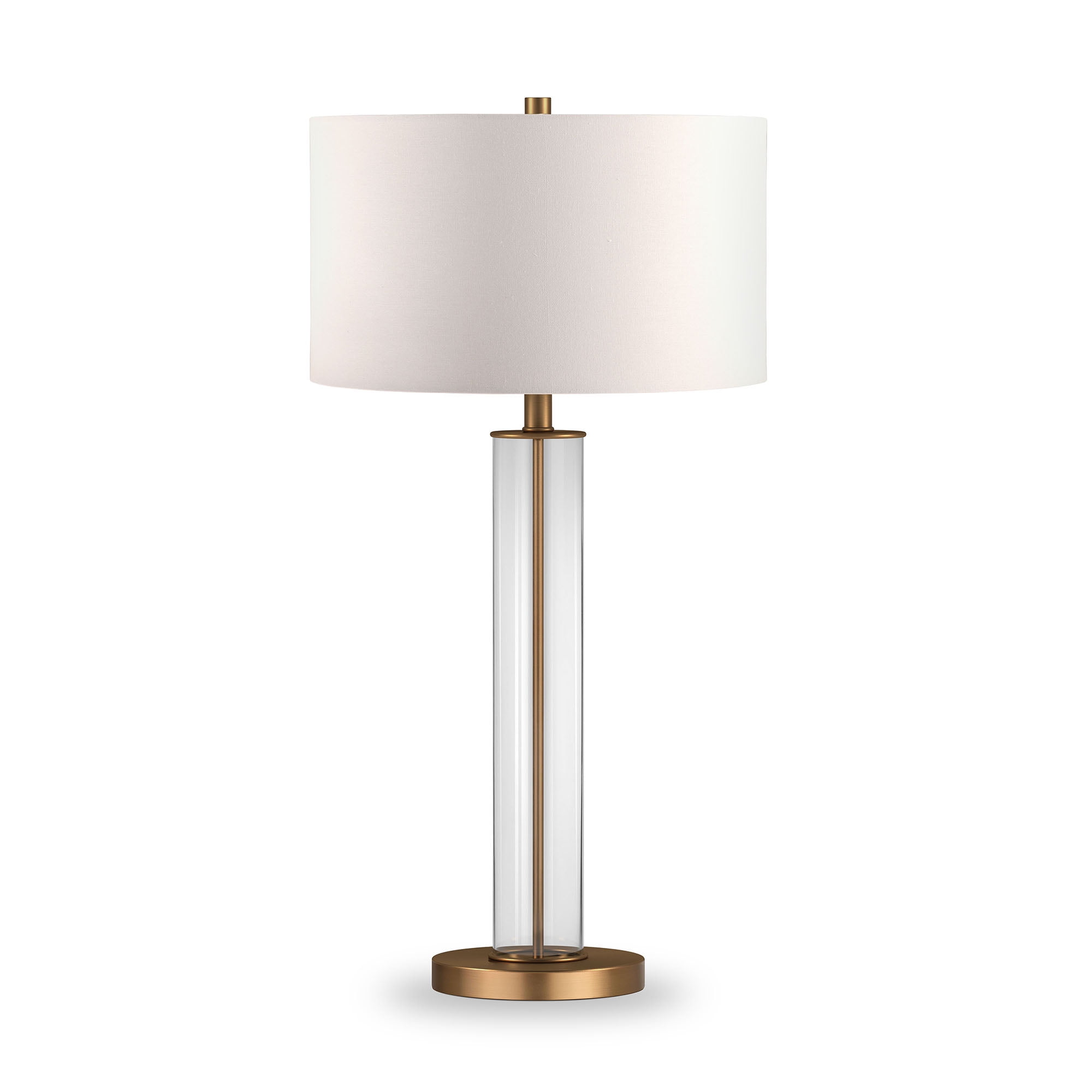 Evelyn&Zoe Traditional Clear Glass Table Lamp with White Drum Linen Shade (29 in) ybzs9