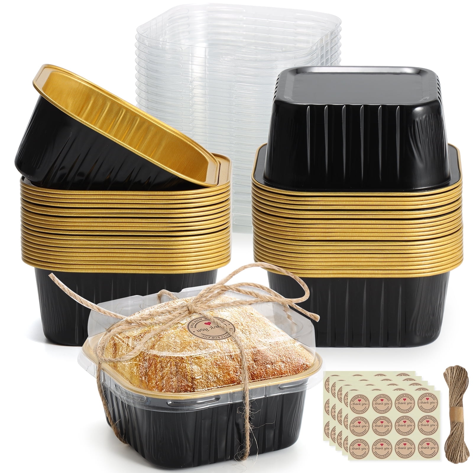 Norxziore Square Aluminum Foil Baking Cups with Lids (Gold, 5 fl oz, 50 Pack) 2u0hc