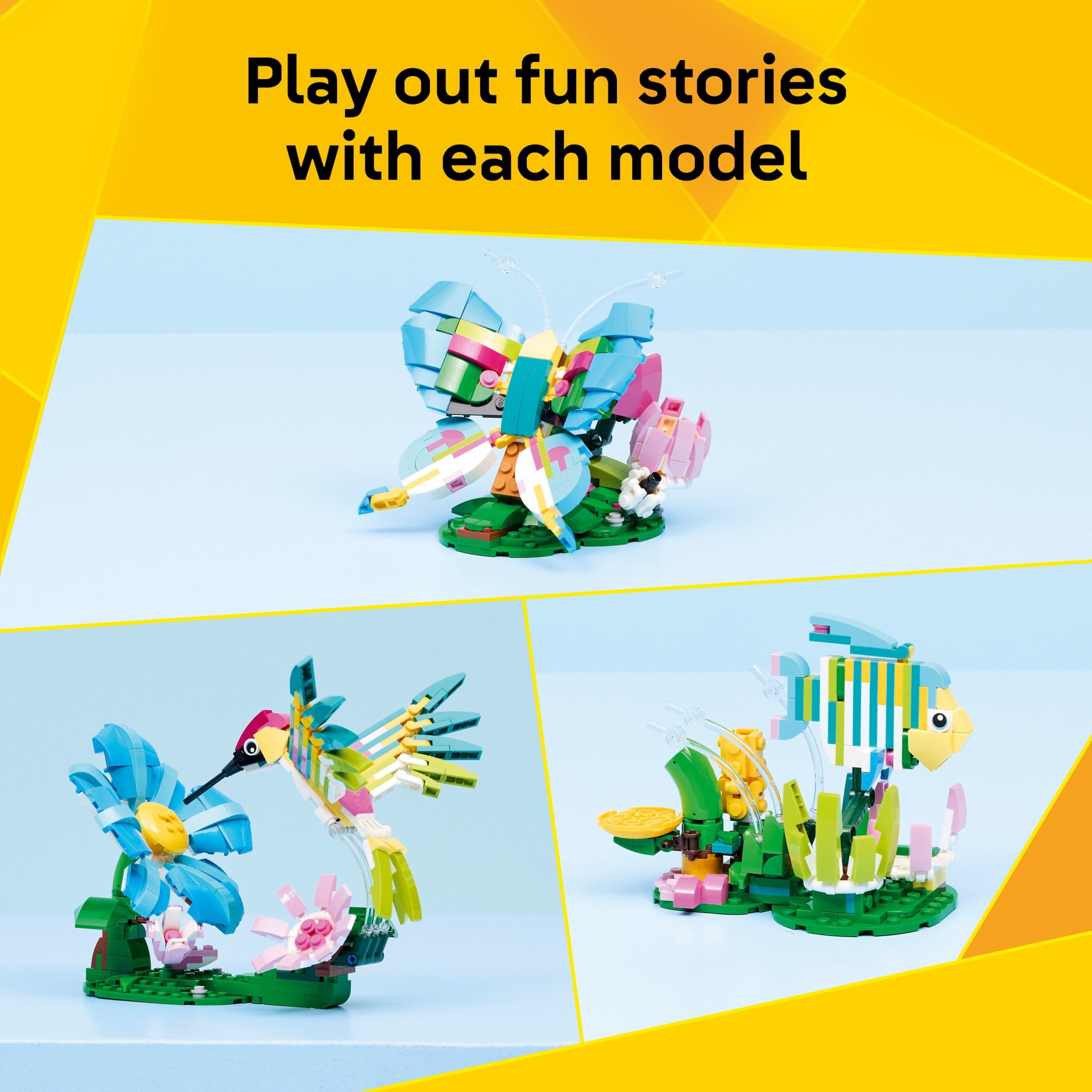 LEGO Creator 3-in-1 Wild Animals Building Set, Hummingbird, Butterfly, or Tropical Fish Model (312 Pieces) 7j0d5