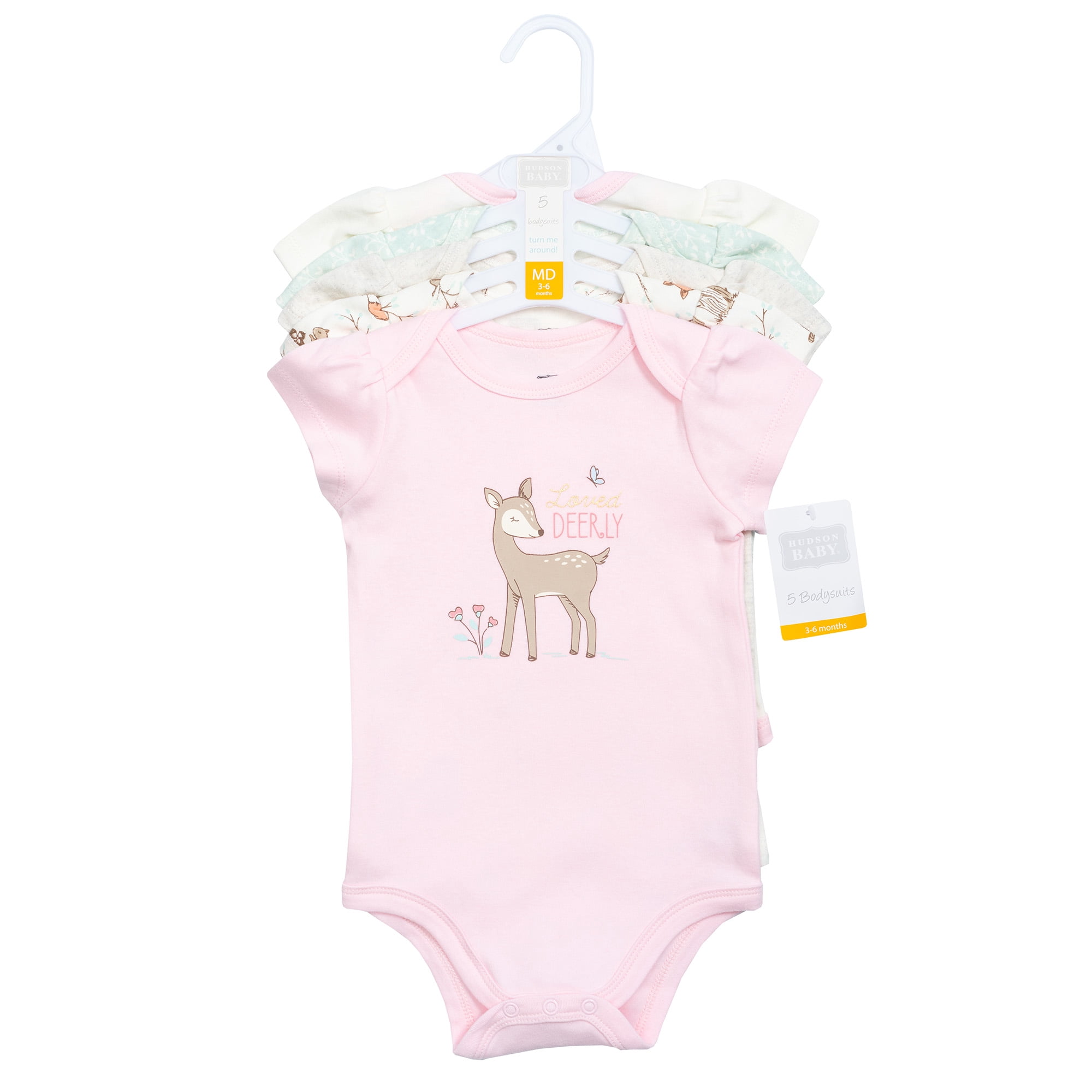 Hudson Baby Infant Girls Cotton Bodysuits (Enchanted Forest, 5-Pack, Preemie) g6hv9