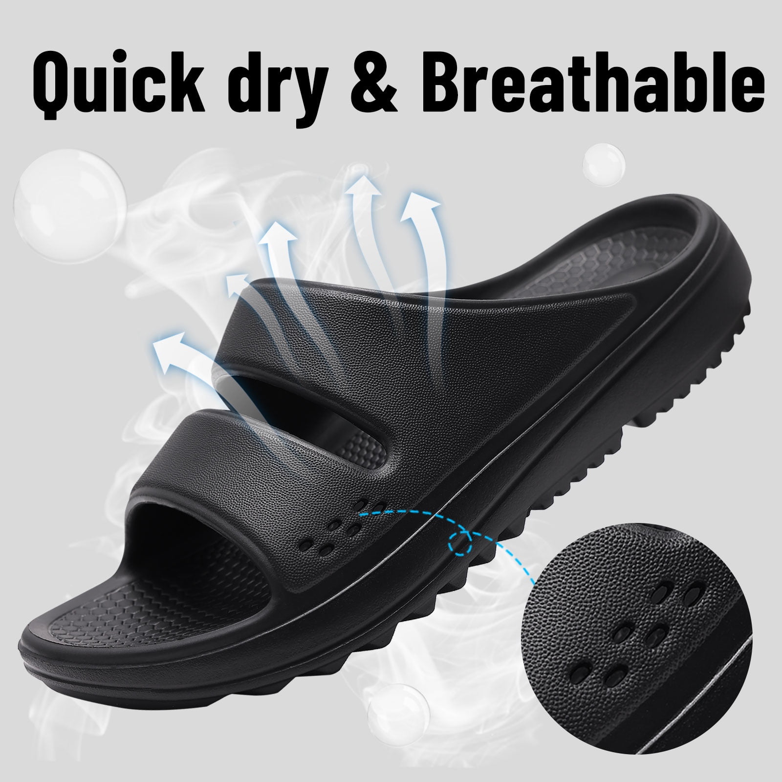 Litfun Women's Non-Slip Slide Sandals, Thick Sole Arch Support Shower Slippers (Black, 1.6 in) 0i4u8