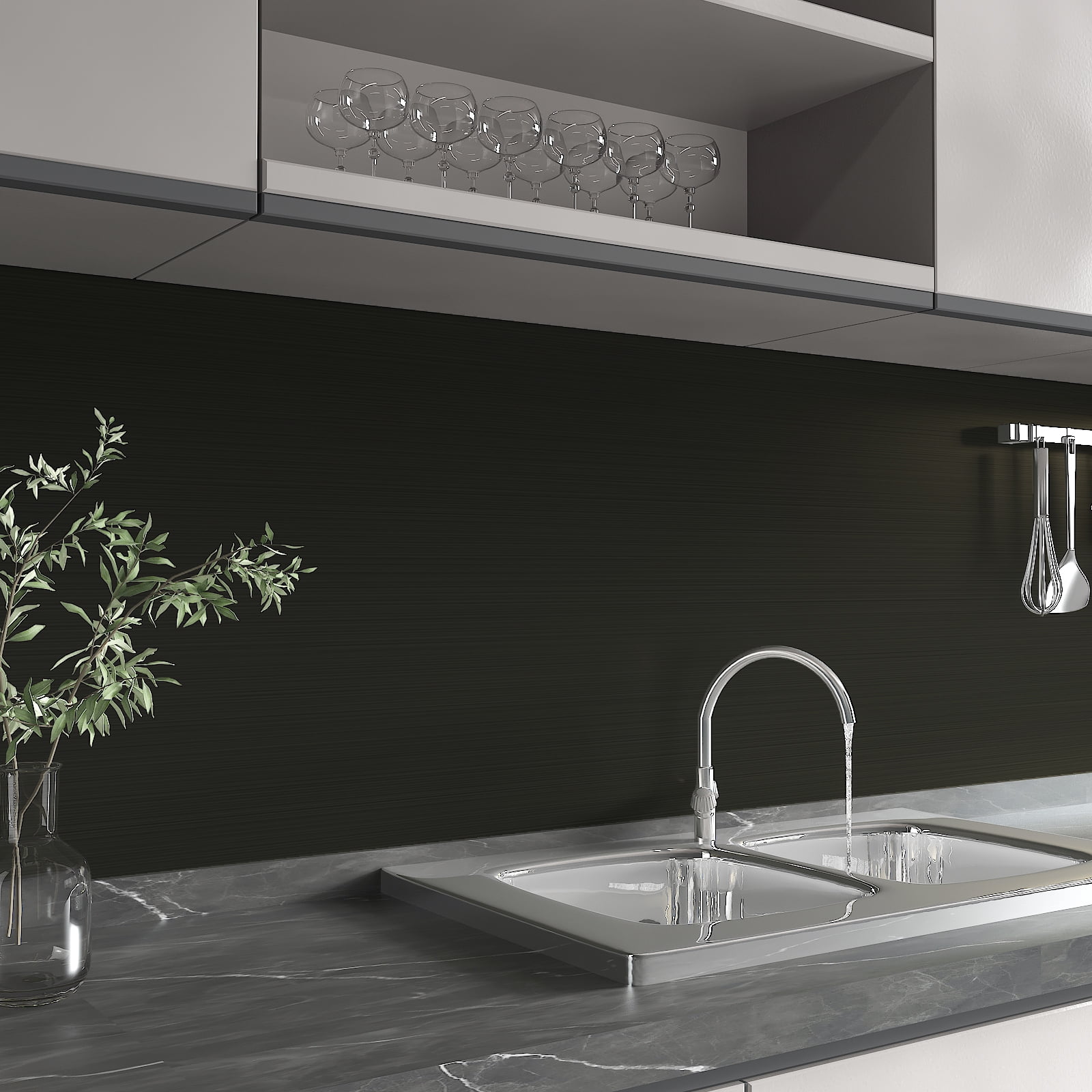 CHIHUT Peel and Stick Contact Paper, Waterproof Brushed Metallic Vinyl Wallpaper for Kitchen Countertops and Cabinets (Black, 17.7 in x 100 in) hcd8m