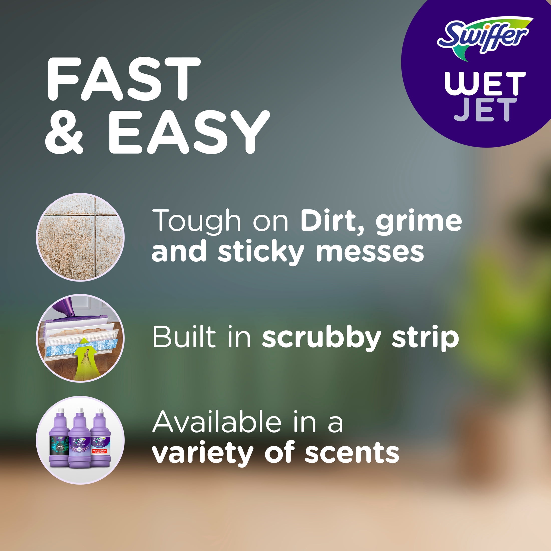 Swiffer WetJet Hardwood Floor Mop Starter Kit with Cleaning Solution and Pads (Unscented, 7-Piece Set) 892ey