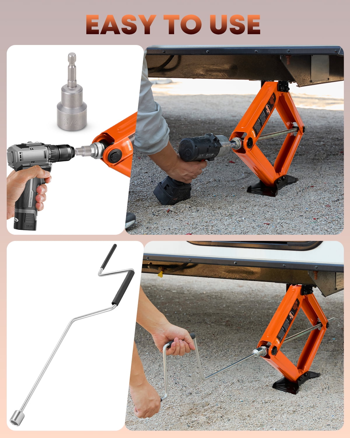 Kohree RV Scissor Jacks Heavy Duty Stabilizer Leveling Kit (Orange, 2-Pack, 8000 lb, 4-24 in Adjustable Height) lp7hc