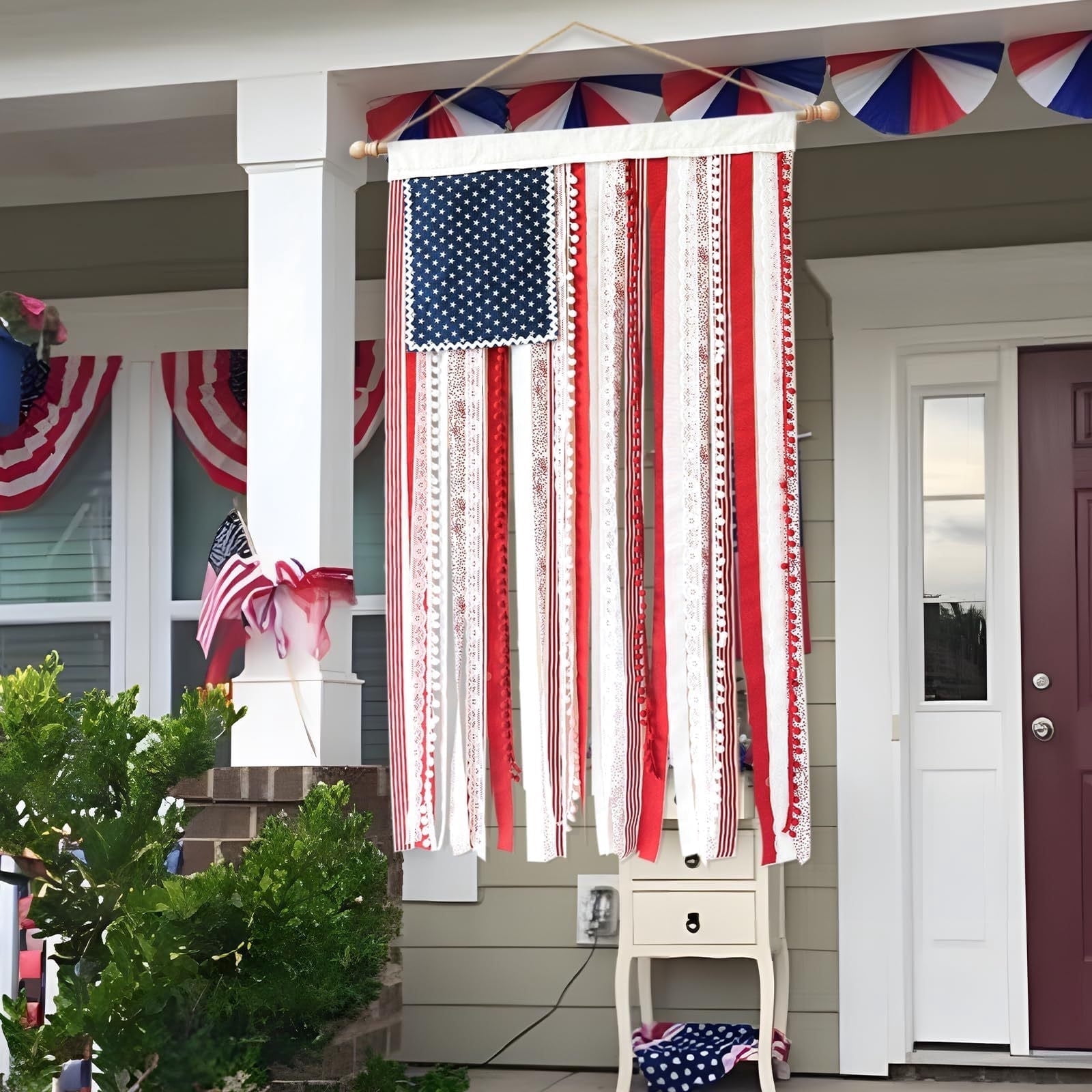 HAJAGP American Flag Rag Banner Rustic Independence Day Decor (Multicolor, 9.84 in x 6.69 in) bzl0z