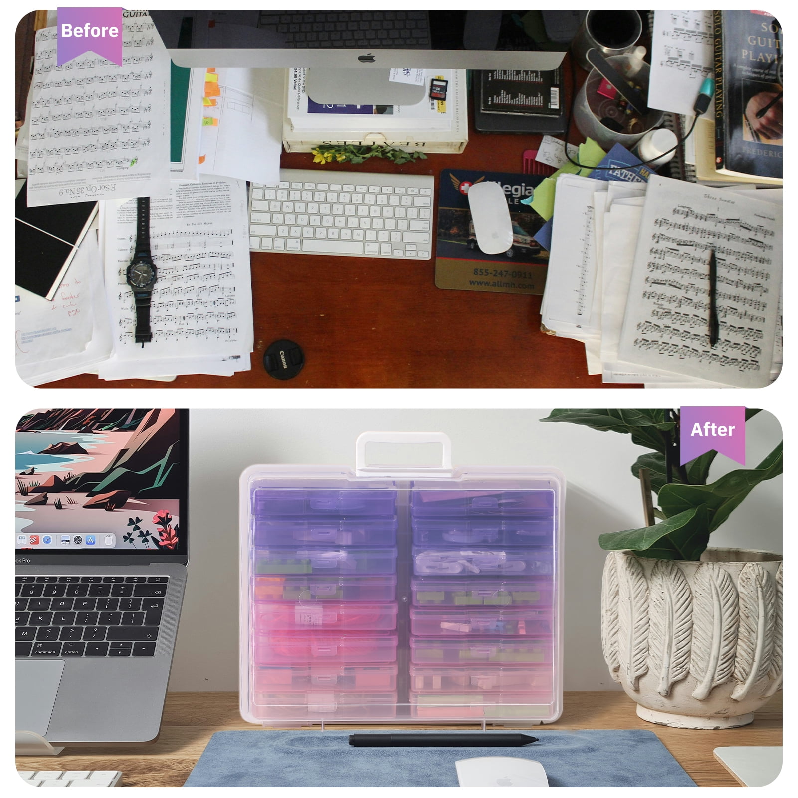 Novelinks Photo Storage Organizer Box with 16 Inner 4 in x 6 in Cases (Pink and Purple, 16-Piece Set) 1x6xw