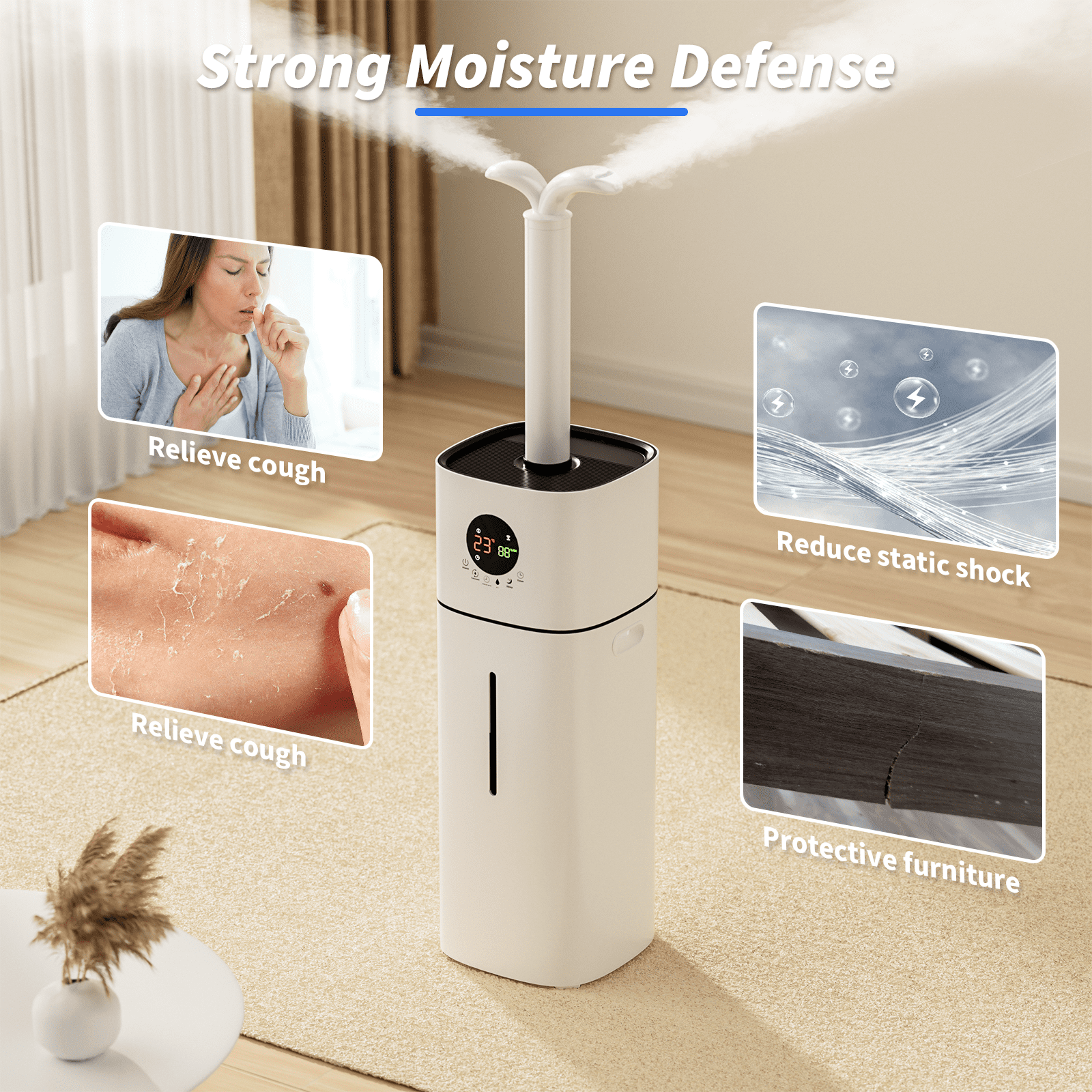 Rocyis Ultrasonic Tower Humidifier for Large Rooms, Whole House Air Moisturizer with Smart Humidity Control (White, 4.2 gal) 0m303