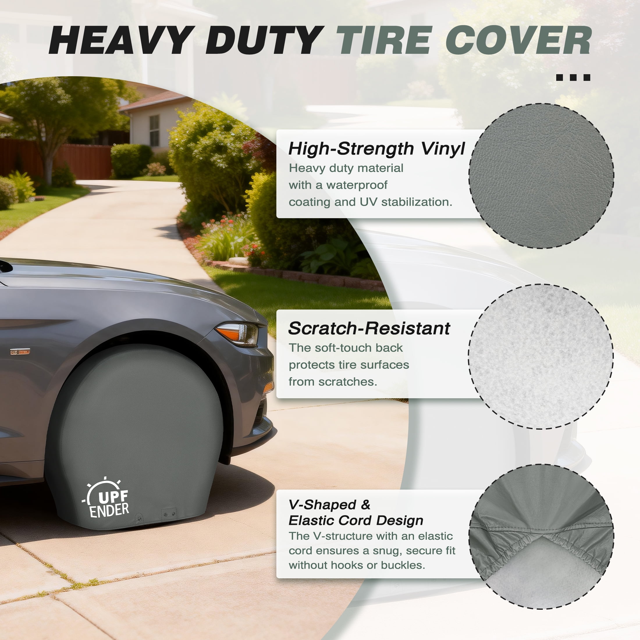 UPFENDER Waterproof Tire Covers for RV Truck SUV Trailer (Grey, 4 Pack, 26-28.75 in) 0xliz