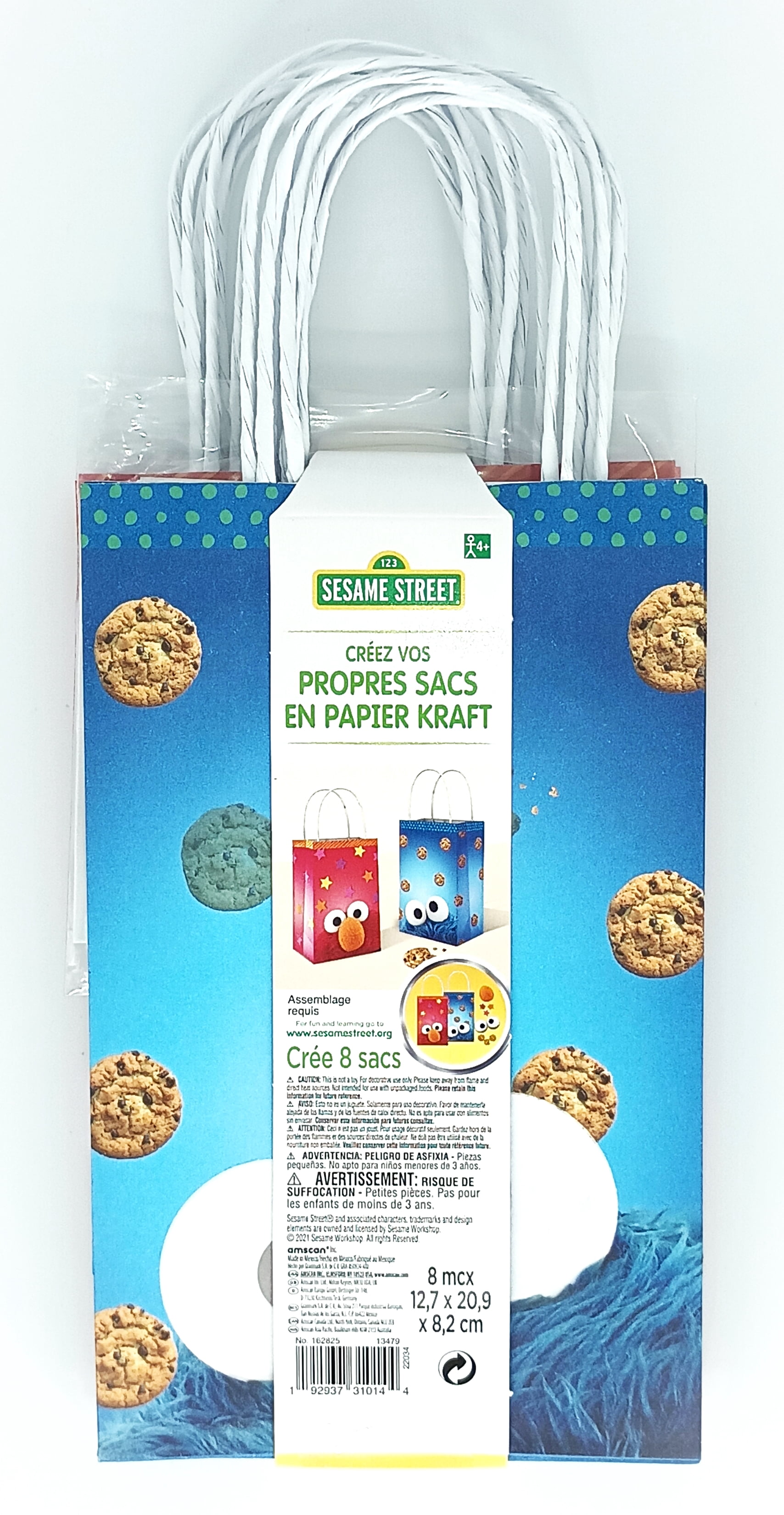 Amscan Sesame Street Party Favor Gift Bags (Blue, 8 Count, 8.25 in x 5 in x 3.25 in) gp0l6