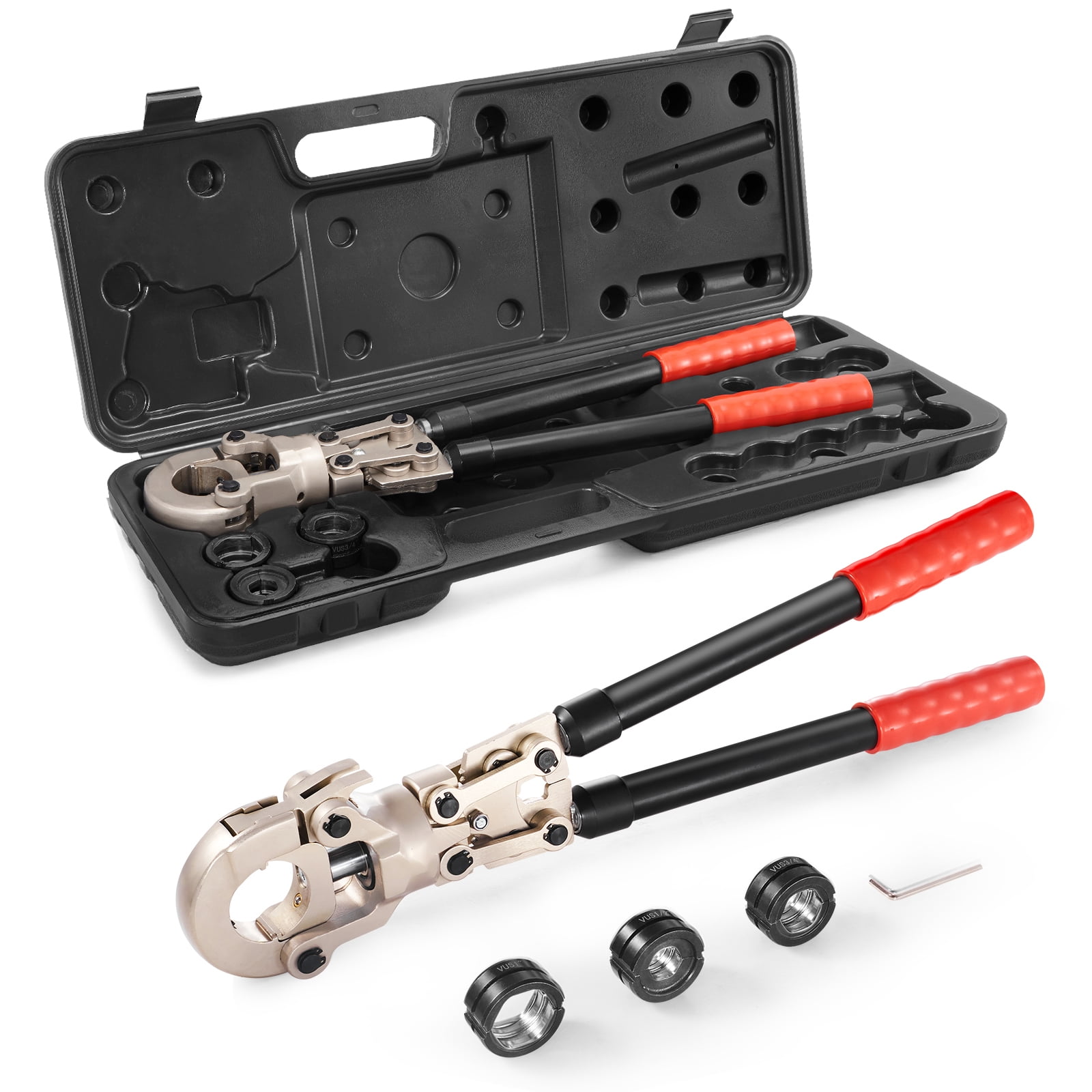 SKYSHALO Copper Pipe Press Tool Crimping Kit with 1/2 in, 3/4 in, 1 in Jaws, 360° Rotatable Head, and Extendable Handle (Black) 6cbho