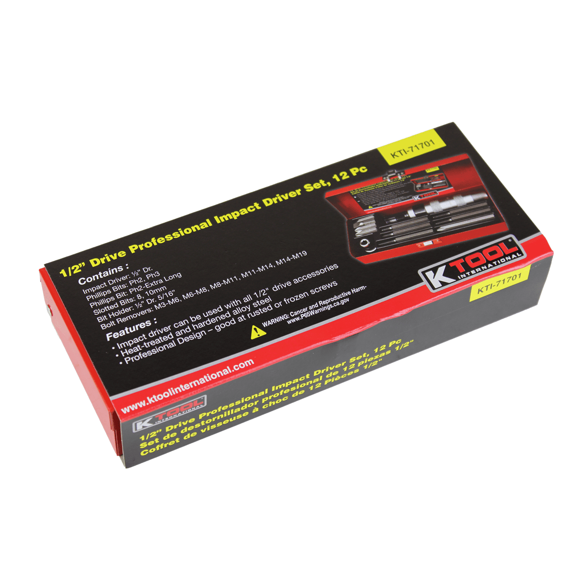 K Tool International 1/2 Inch Impact Driver Set, Heavy-Duty Alloy Steel (Black, 12 Piece) d0511