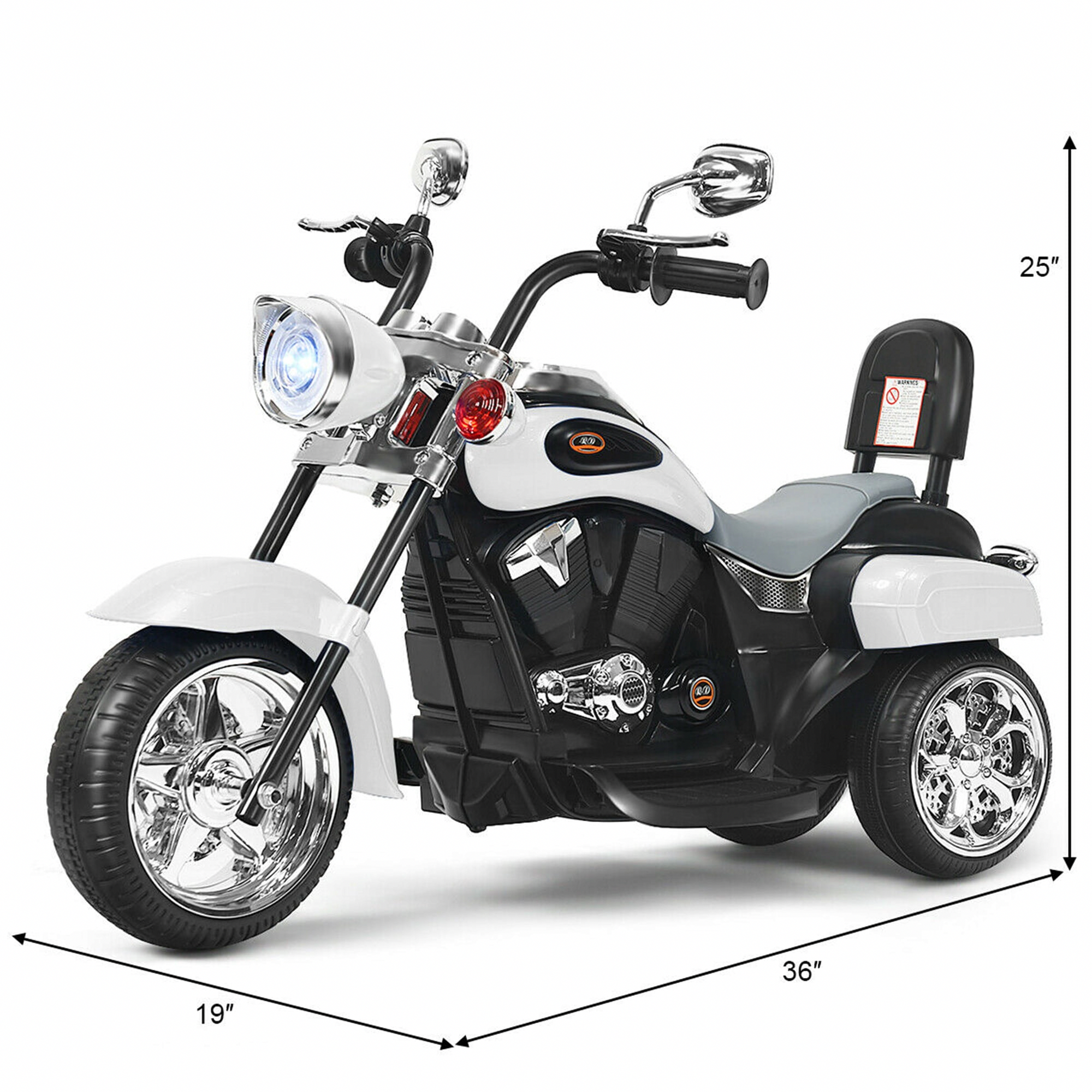 Gymax 6V Kids Ride On Chopper Motorcycle 3-Wheel Trike with LED Headlight (White) ma0ns