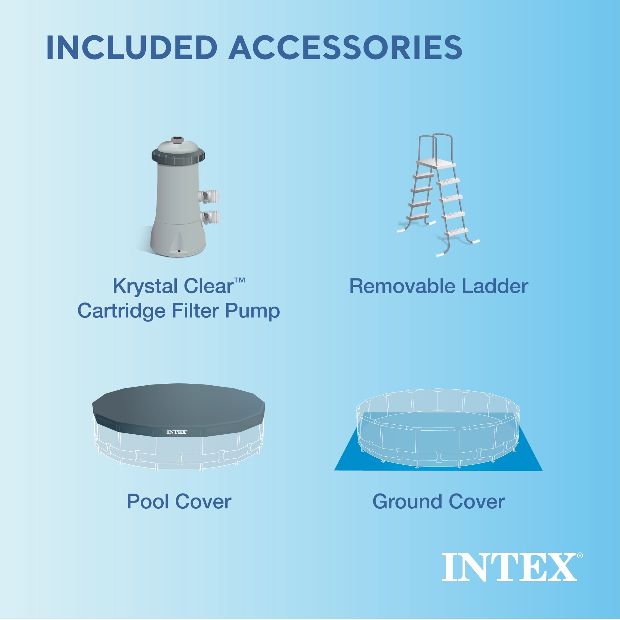 Intex 15ft x 48in Above Ground Metal Frame Swimming Pool Set with Pump and Accessories (Blue, 15ft x 48in) wt130