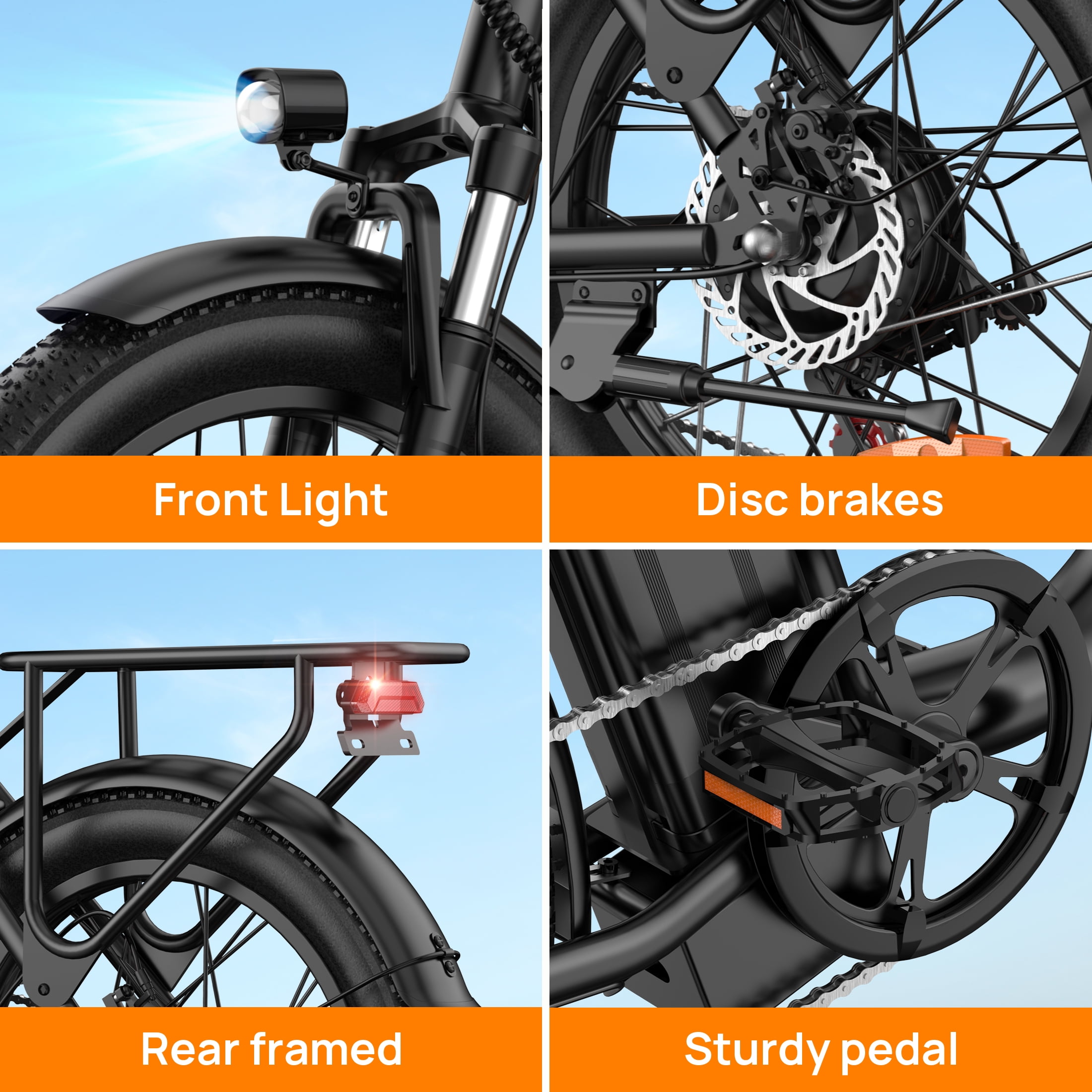 UrLife 3.0 Fat Tire Electric Bike, 750W Motor, 48V 13AH Battery, 7-Speed Commuter E-Bike (Black, 20 in) jru3m
