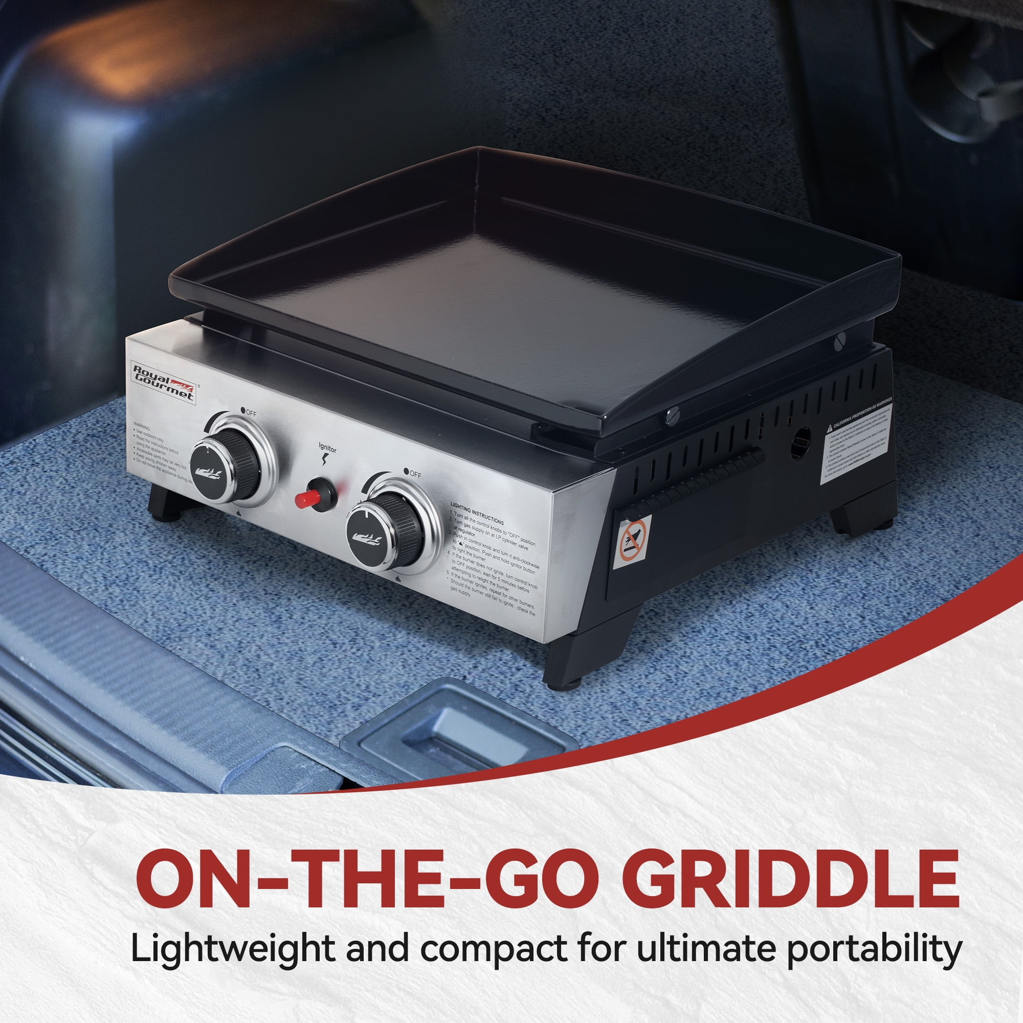 Royal Gourmet PD1204 Portable 17-Inch 2-Burner Tabletop Gas Griddle Grill (Silver, 227 sq. in. Cooking Area) wzk4k