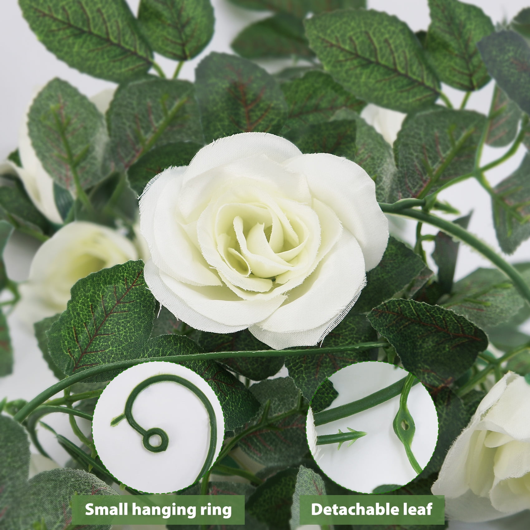 YOLETO Artificial Rose Vine Garland for Wedding and Home Decor (White, 2 Pack, 15 ft Total) m7188