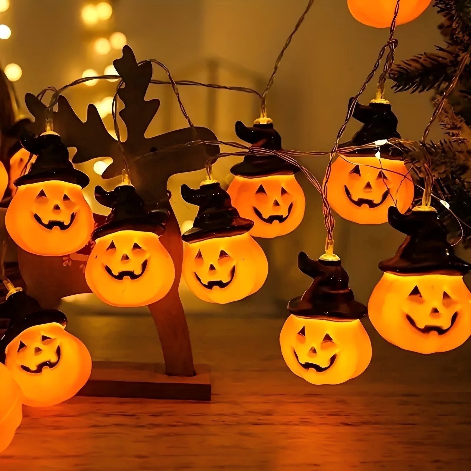 PMMIPNW Halloween Pumpkin String Lights with Wizard Hats (Orange, 10 ft) ylg18