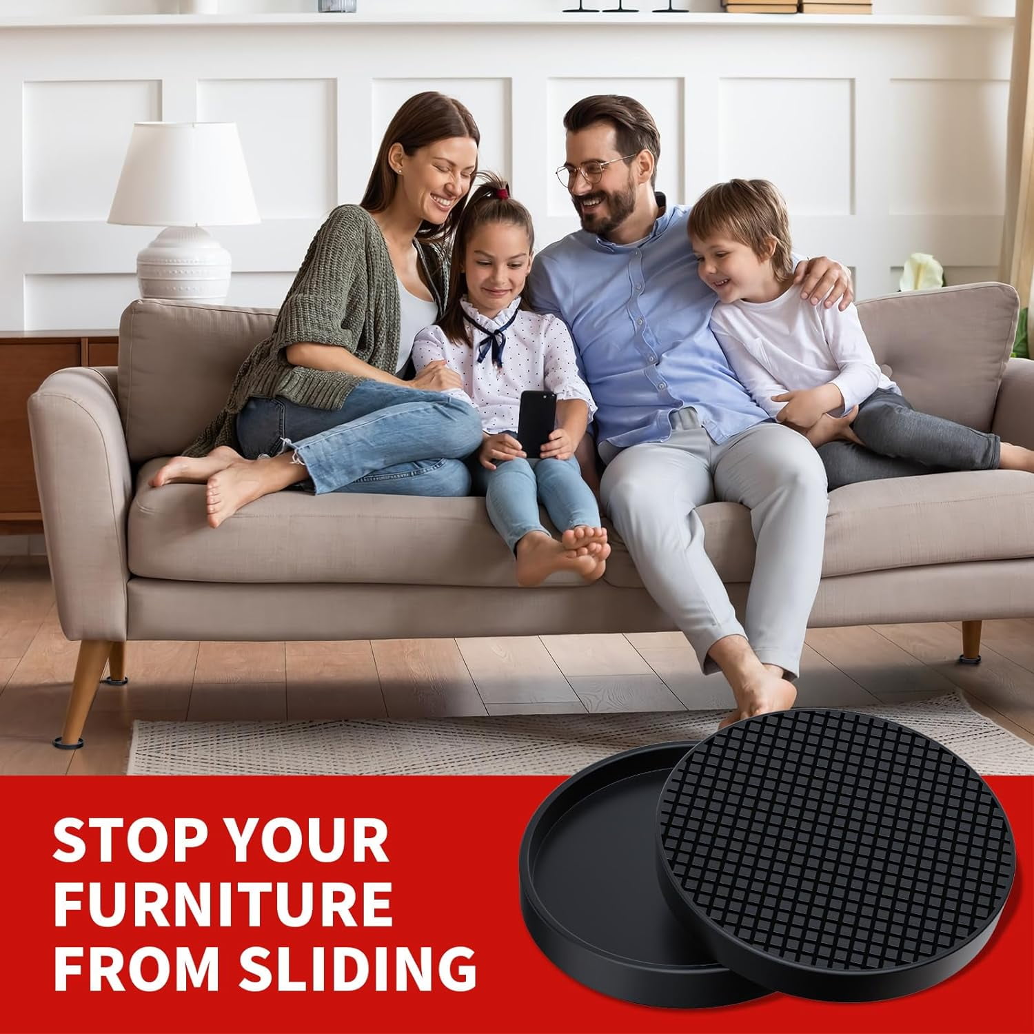 Ezprotekt Non-Slip Furniture Coasters for Hardwood Floors, Heavy-Duty Rubber Floor Protectors for Bed and Couch (Black, 2.5 in, 8 Pack) 7d0ev