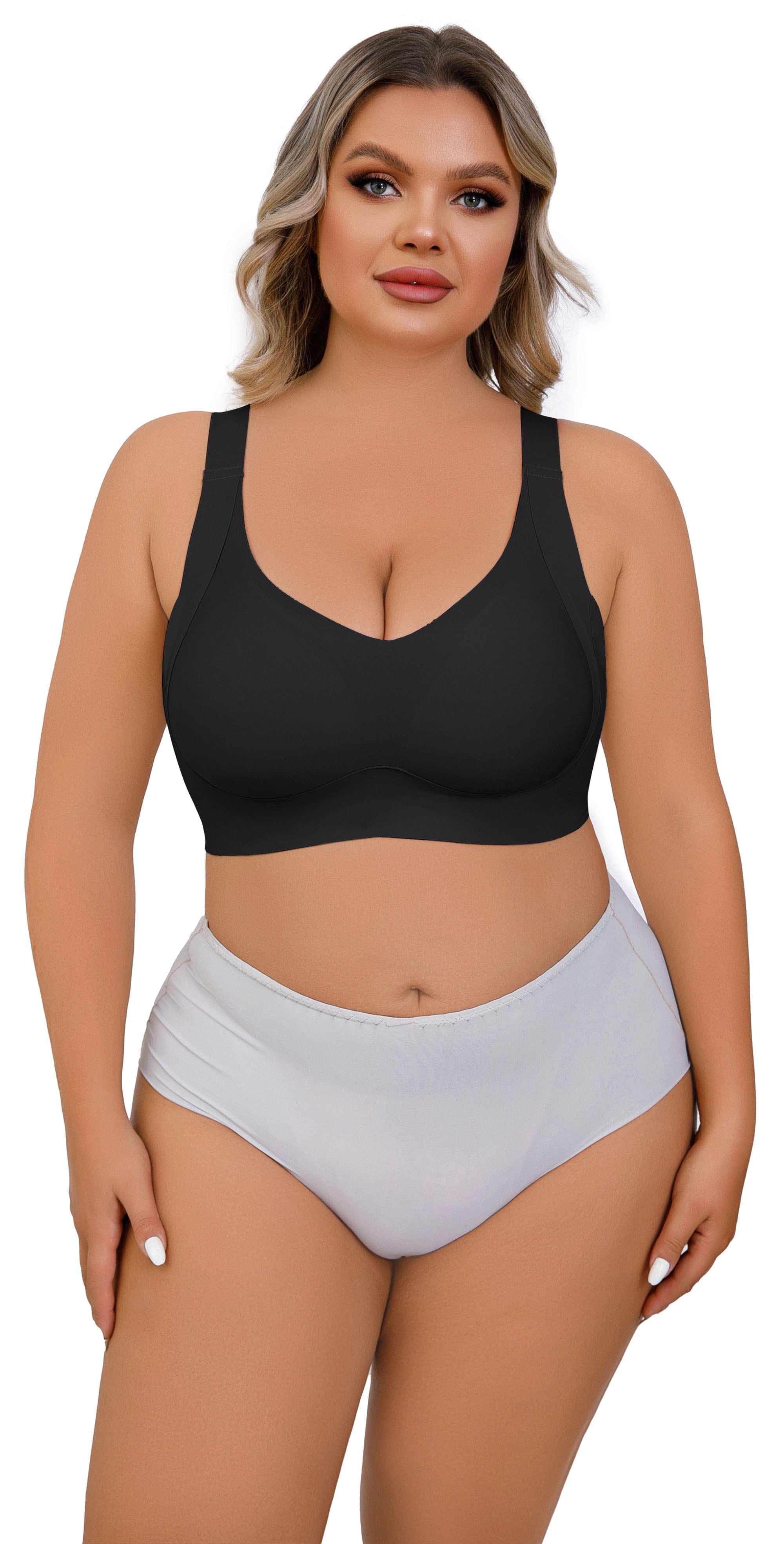 Daystry Women's Full Coverage Wirefree Everyday Bra (Black, Plus Size) pzj9l