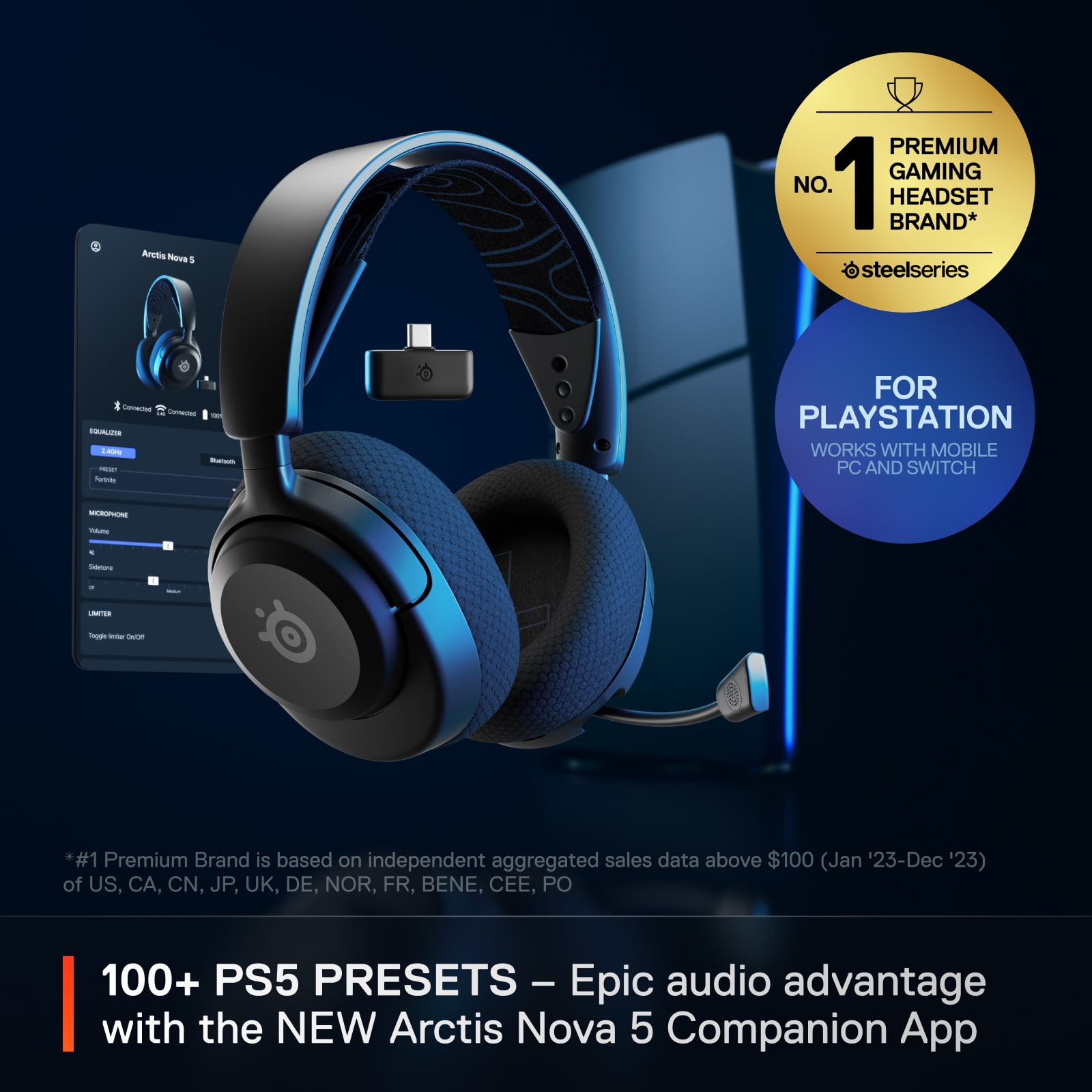SteelSeries Arctis Nova 5P Wireless Gaming Headset, Multi-Platform Compatibility, High-Fidelity Audio (Black) 2ynd7