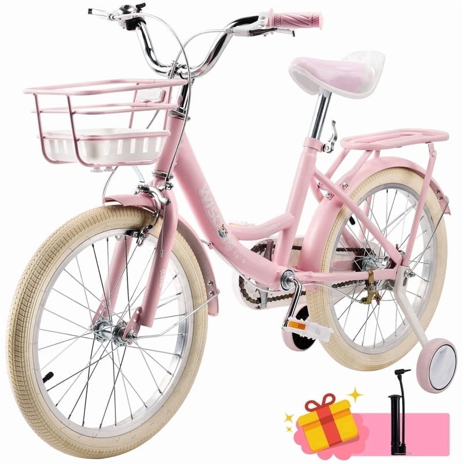 Bruce & Shark Kids Bicycle with Training Wheels and Basket (Pink, 18 in) 6vb7m