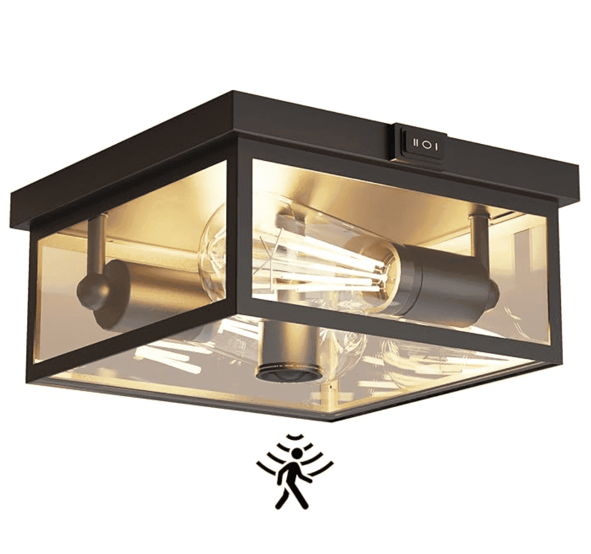 Craftersmark Outdoor Ceiling Light with Motion Sensor, Flush Mount Porch Light Fixture, Dusk to Dawn Exterior Lighting (Clear, 10.5 in) 8mueu