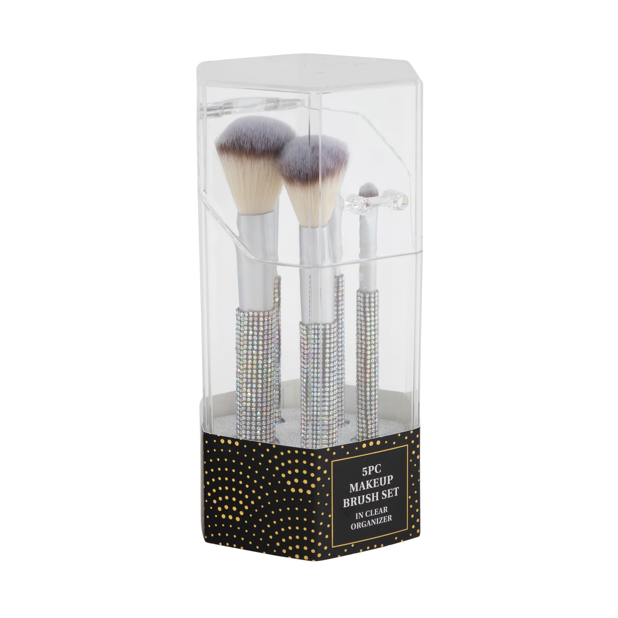 Candie Couture Bling Makeup Brush Set with Storage Holder (Silver, 5 Piece) 4qkbz