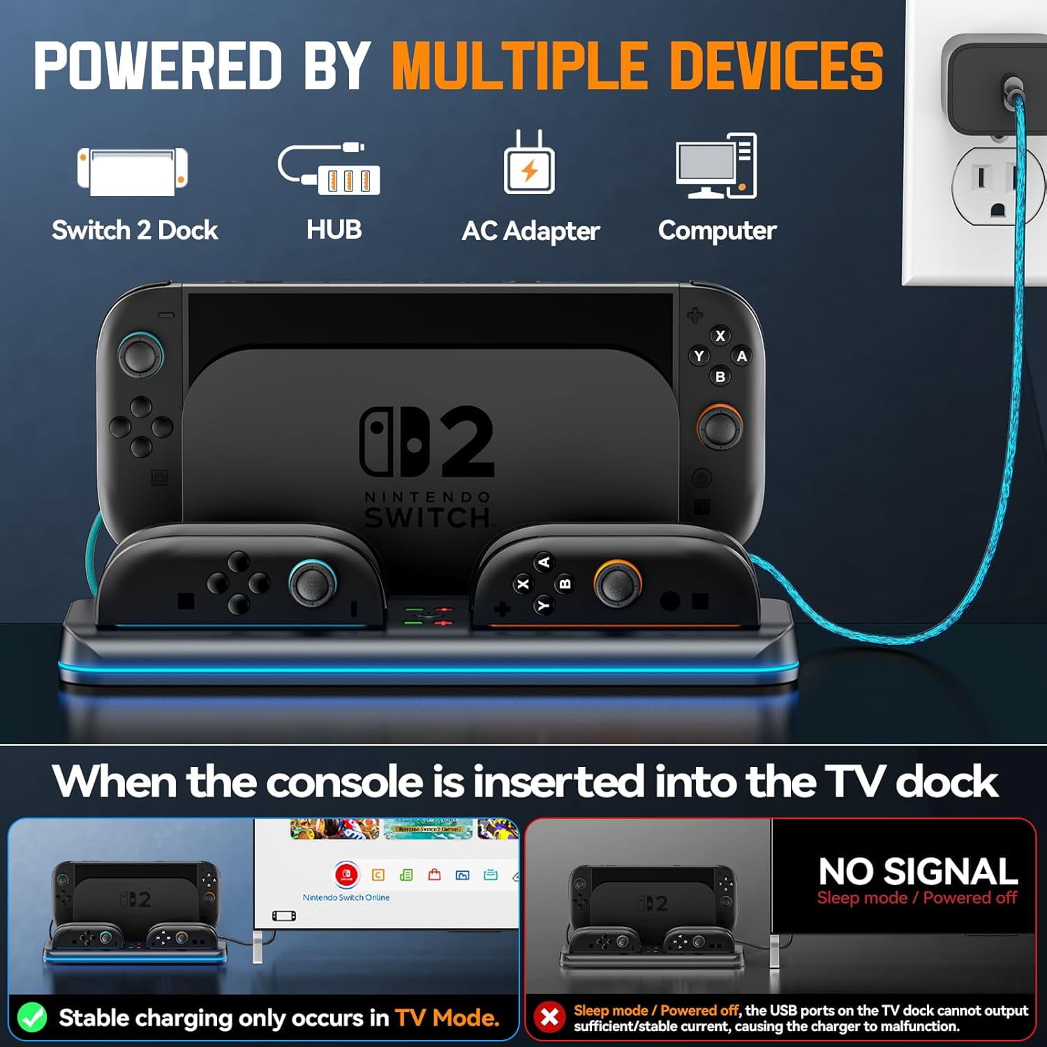 OIVO Controller Charging Dock for Nintendo Switch 2 Joy-Con with RGB Lighting (Black, 11.6 in x 5.6 in x 1.2 in) 9k3eo