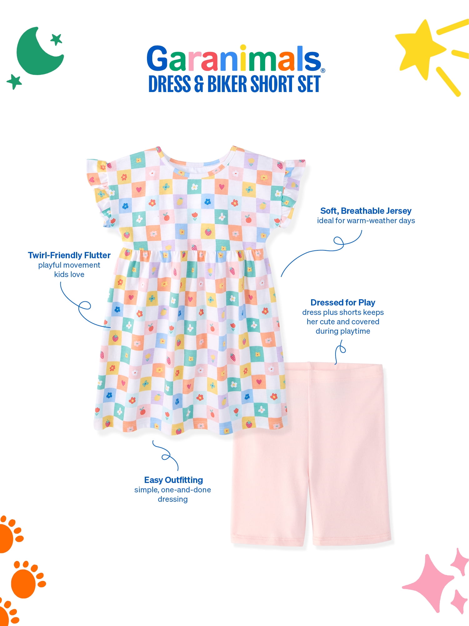 Garanimals Baby & Toddler Girl 2-Piece Cotton Dress and Biker Shorts Set (White, 0-6T) 4c55y