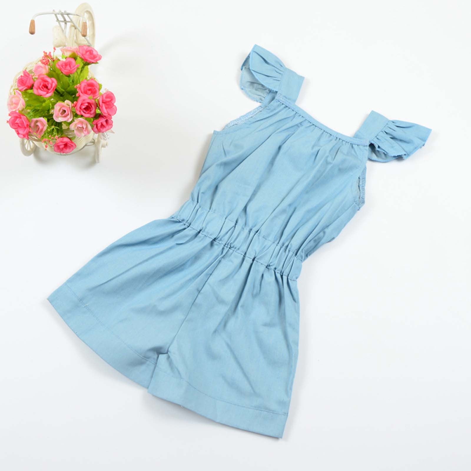 BLVB Toddler Baby Denim Romper Sleeveless Cotton Jumpsuit (Blue, 12-18 Months) 1da6h