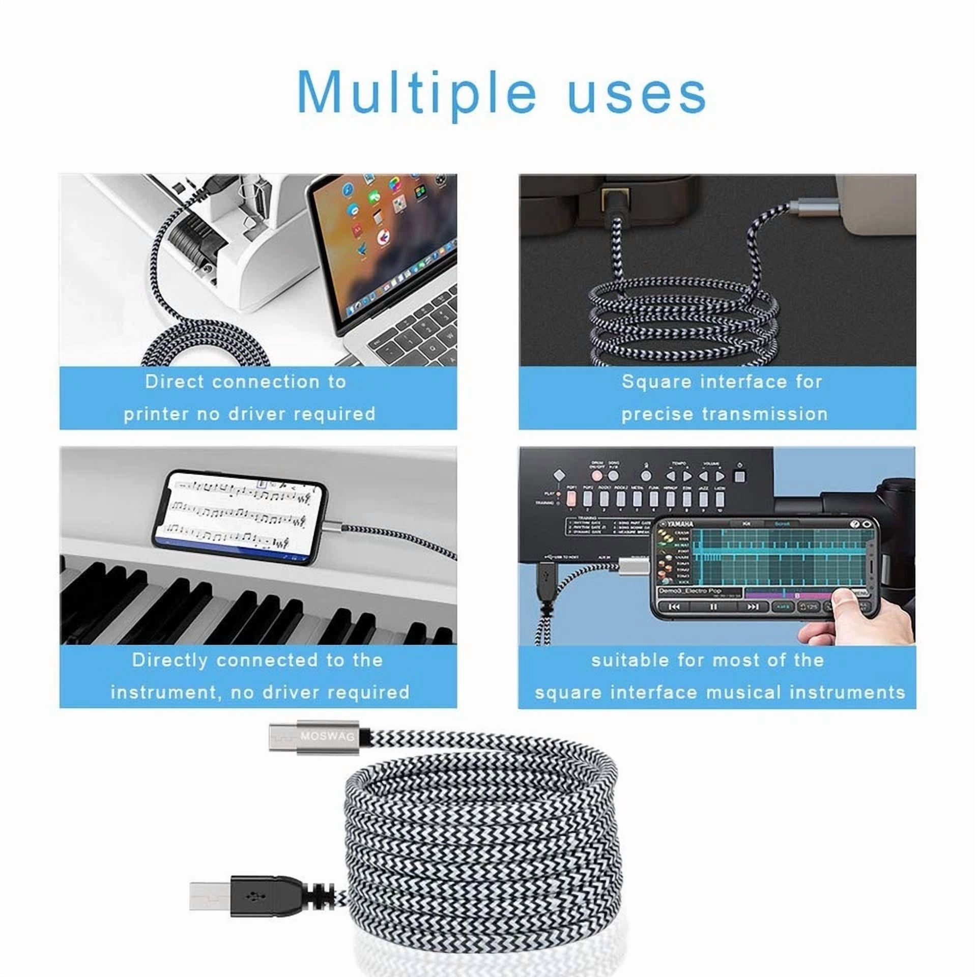 Rhea USB B to C Printer Cable, Nylon Braided High-Speed Data Sync Cord (Black, 6.6 ft) 2hrjx