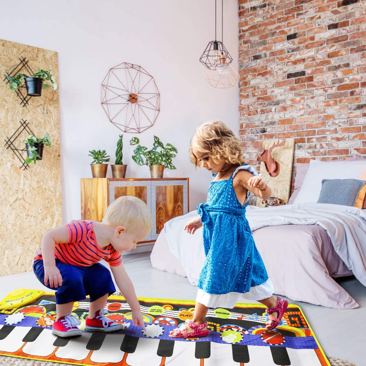 Somnr Piano Play Music Mat for Kids, Interactive Floor Keyboard with 8 Musical Instruments (43 in x 14 in) 0qx8n