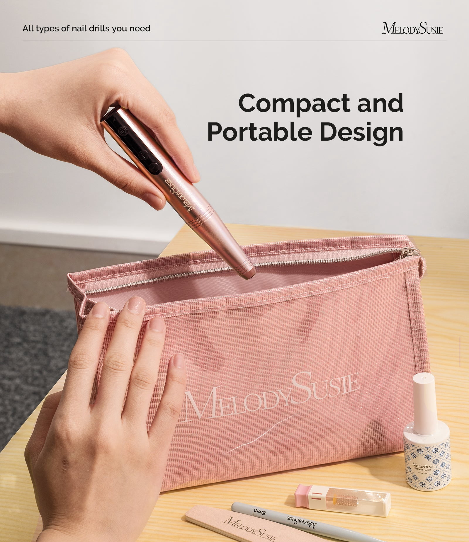MelodySusie Portable Cordless Electric Nail Drill, Professional Rechargeable E-File for Acrylic and Gel Nails (Gold, 0.15 lb) pjqx7
