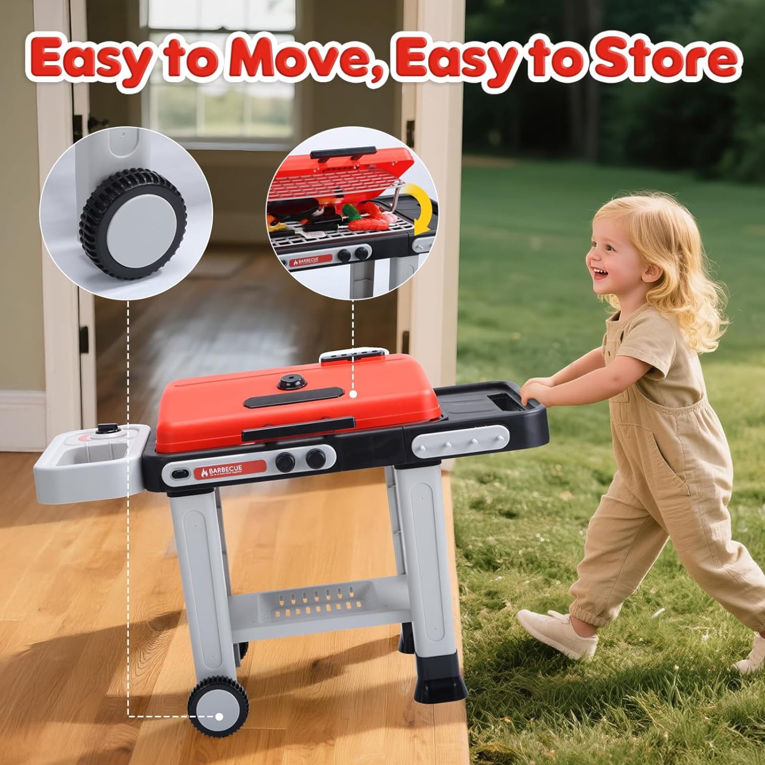 Trysworso Kids BBQ Grill Playset with Realistic Smoke Sound and Light (25.6 in) hl5o6